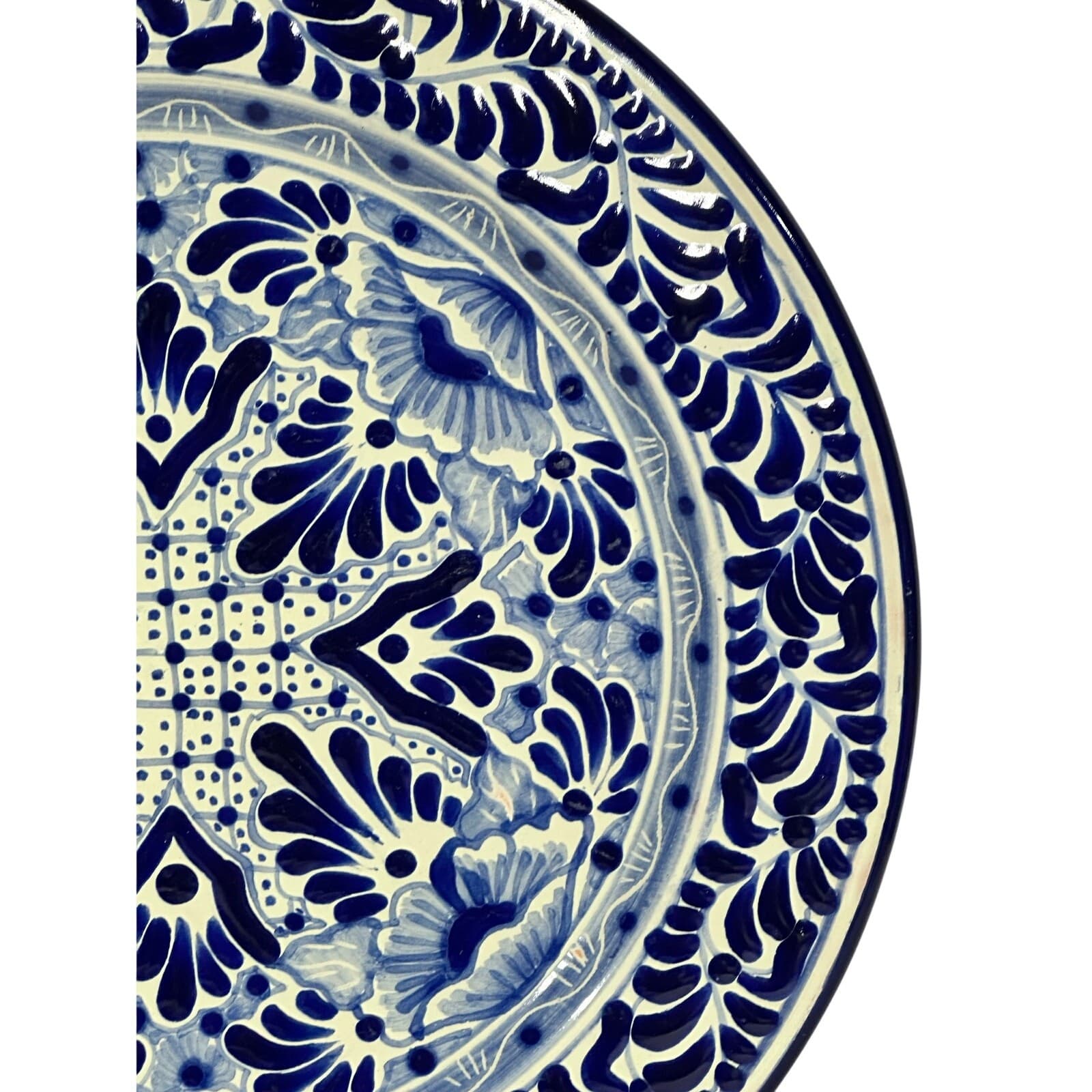 Talavera Puebla Pottery Mexico Cobalt Blue White 12" Charger Plate-Design A - Thumbnail 5
