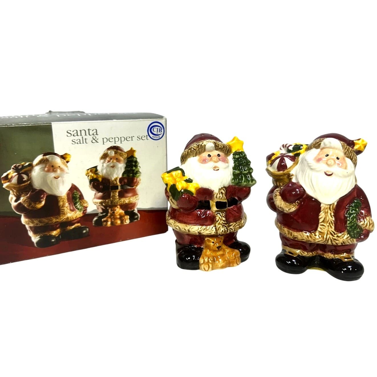 Santa with Gifts and Christmas Tree 3.75" Vintage Salt and Pepper Shakers - Thumbnail 2