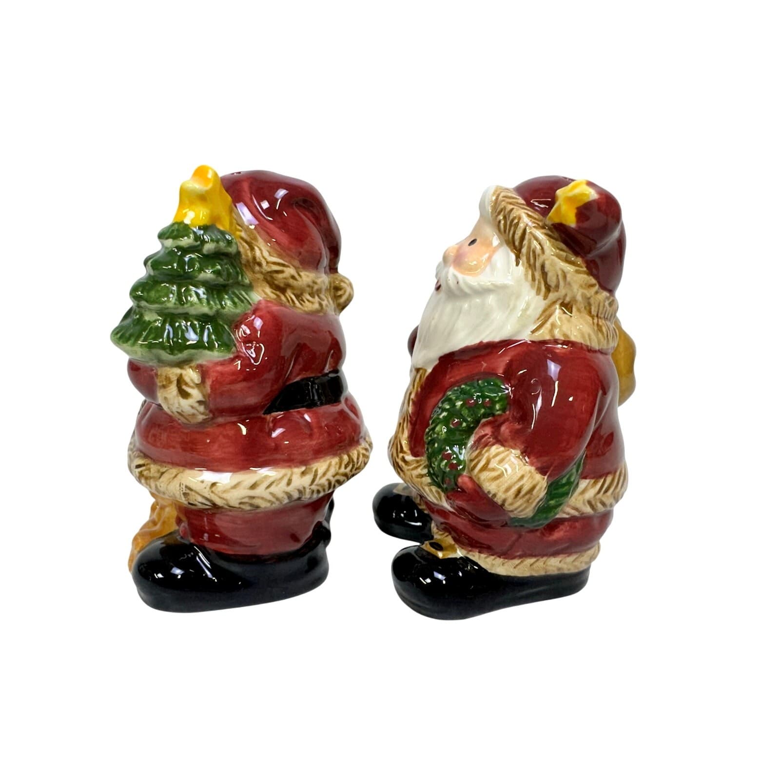 Santa with Gifts and Christmas Tree 3.75" Vintage Salt and Pepper Shakers - Thumbnail 3