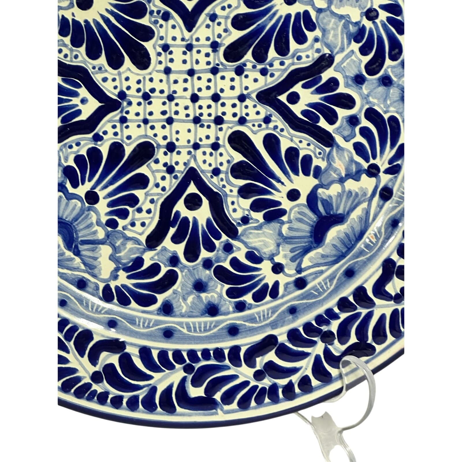 Talavera Puebla Pottery Mexico Cobalt Blue White 12" Charger Plate-Design A - Thumbnail 3