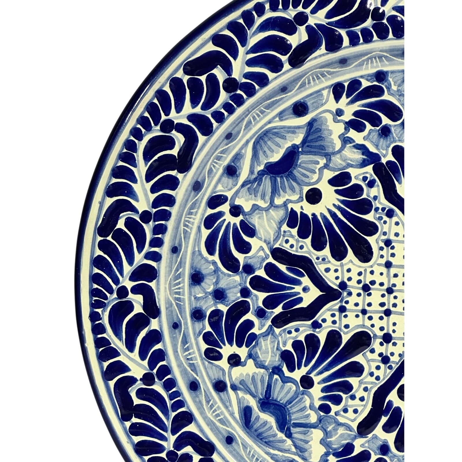 Talavera Puebla Pottery Mexico Cobalt Blue White 12" Charger Plate-Design A - Thumbnail 4