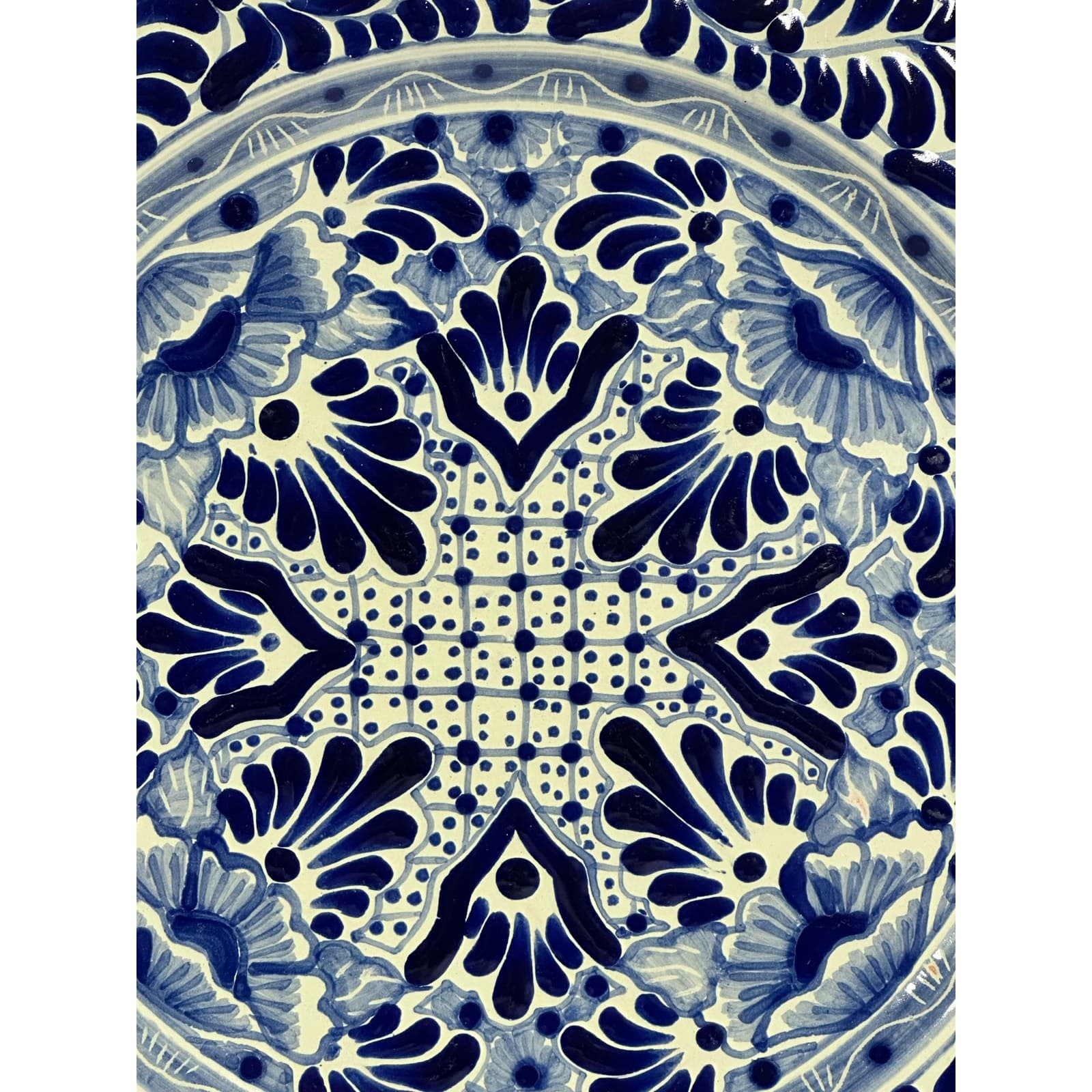 Talavera Puebla Pottery Mexico Cobalt Blue White 12" Charger Plate-Design A - Thumbnail 2