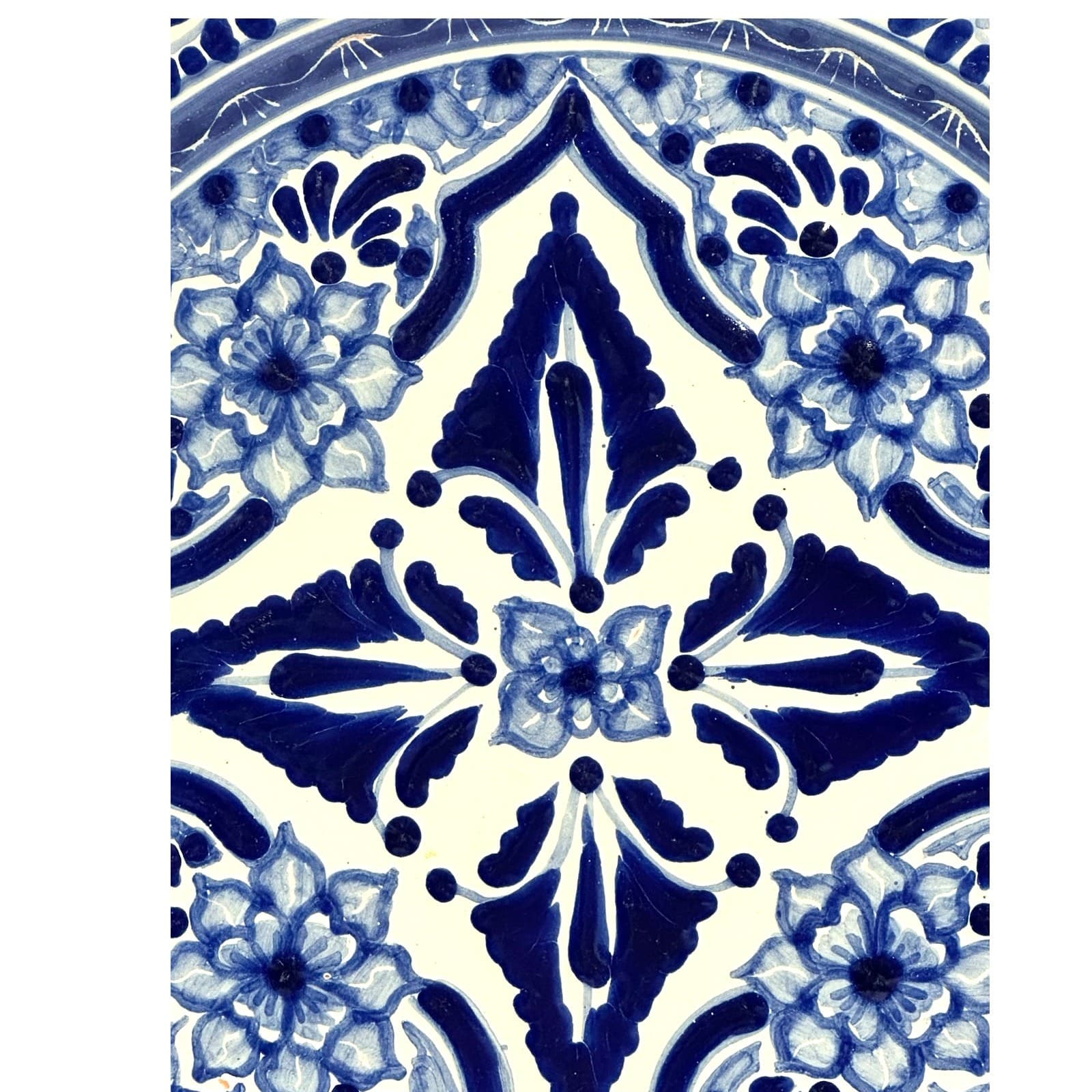 Talavera Puebla Pottery Mexico Cobalt Blue White 12" Charger Plate-Design D - Thumbnail 2