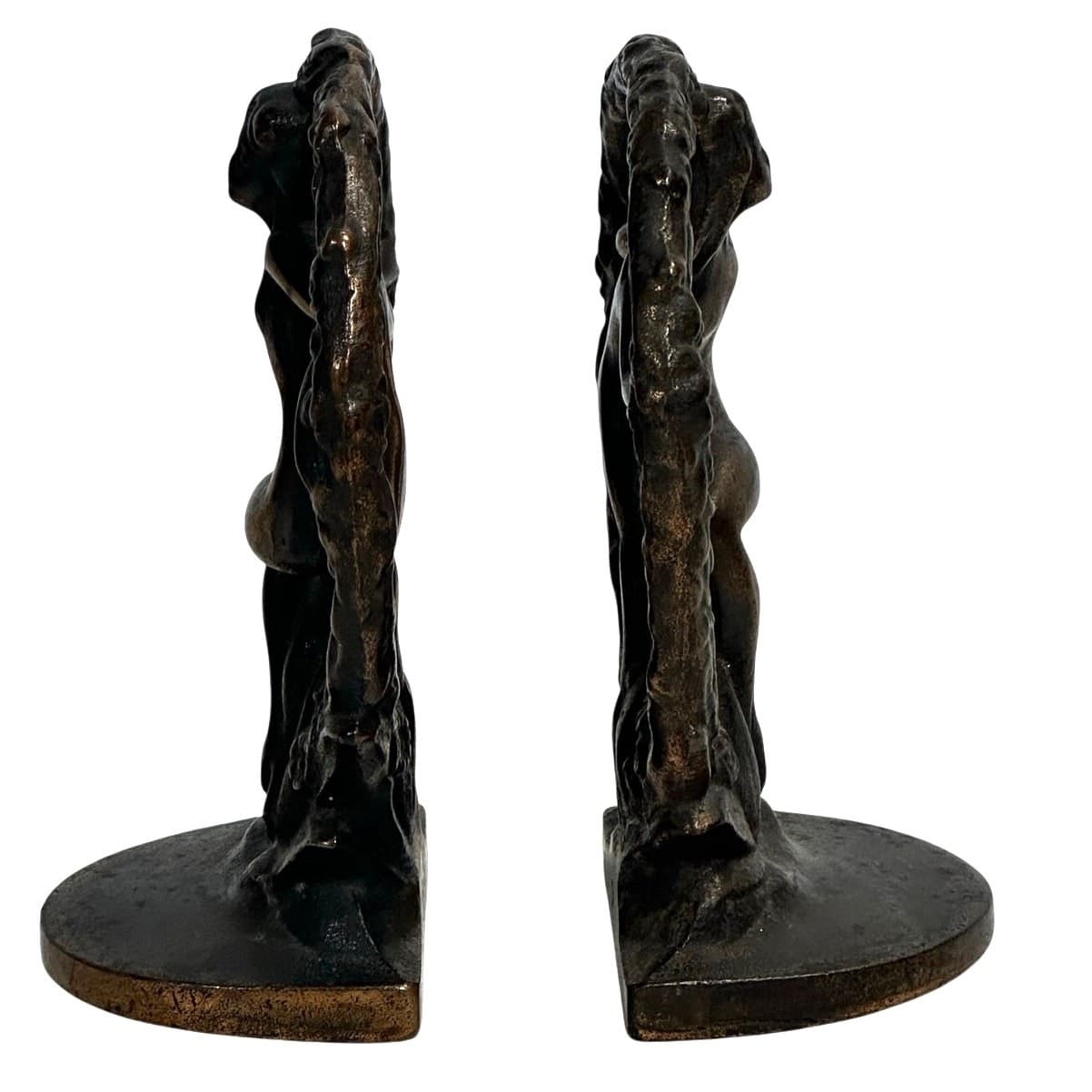 Antique Art Nouveau Heavy Cast 'Nude in Wreath' Set of Bookends Bronze Finish - Thumbnail 2