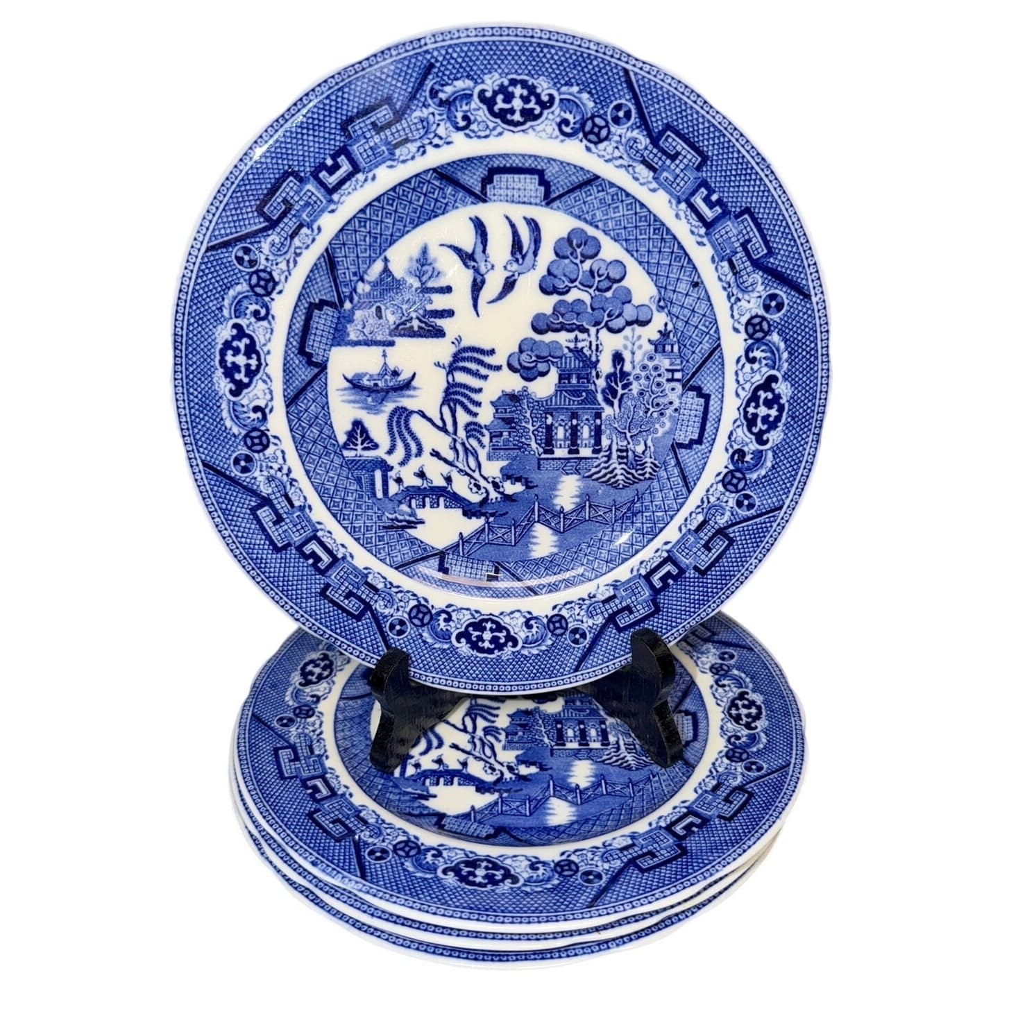 Antique Cauldon England Blue Willow Luncheon Plates Gilman Collamore Set of 4 - Thumbnail 4