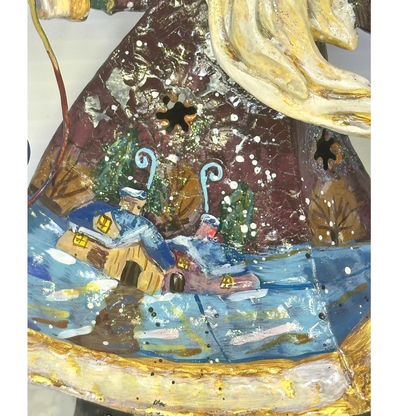 Whimsical Folk Art Style Metal Painted Santa Claus 8" Christmas Ornament - Thumbnail 2
