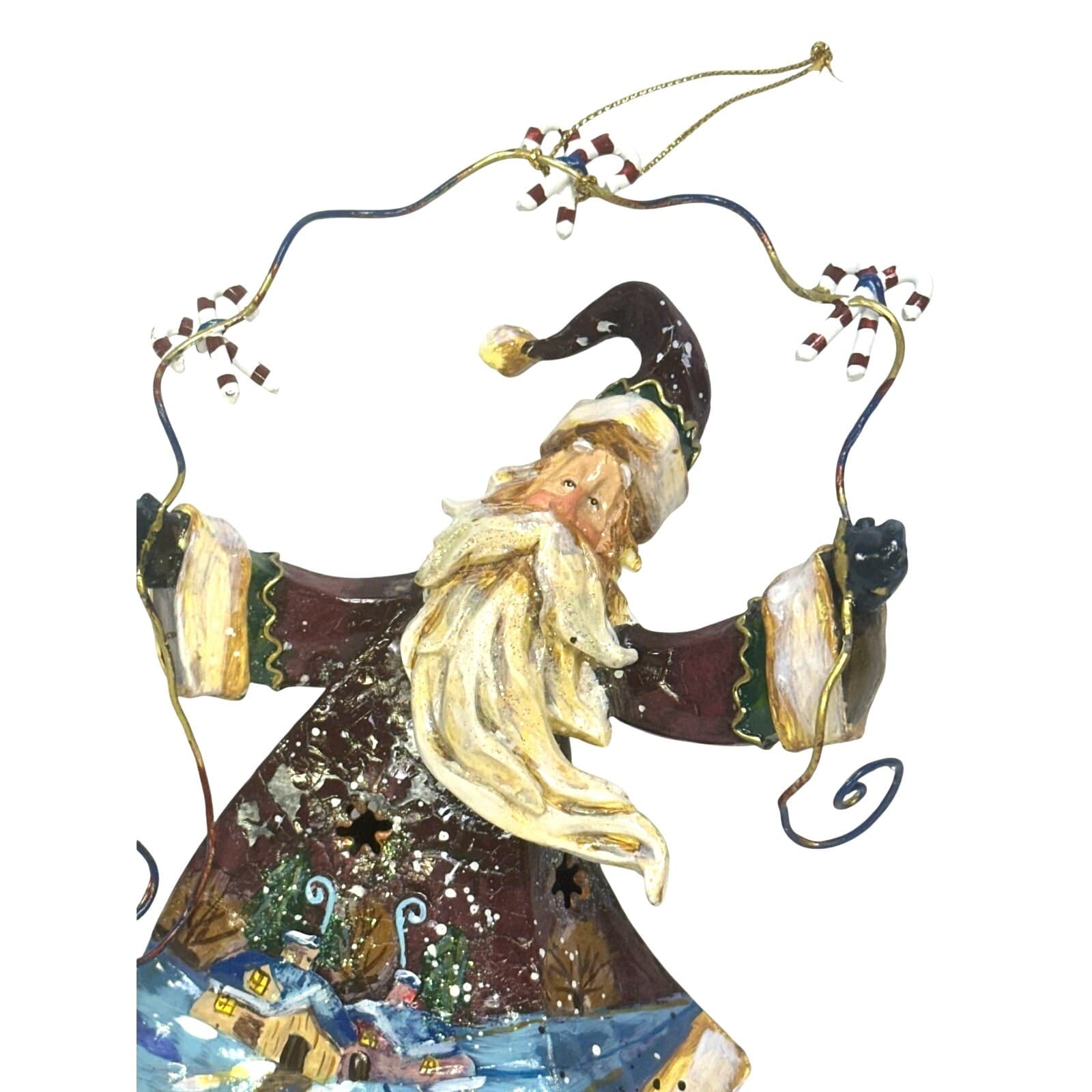 Whimsical Folk Art Style Metal Painted Santa Claus 8" Christmas Ornament - Thumbnail 3