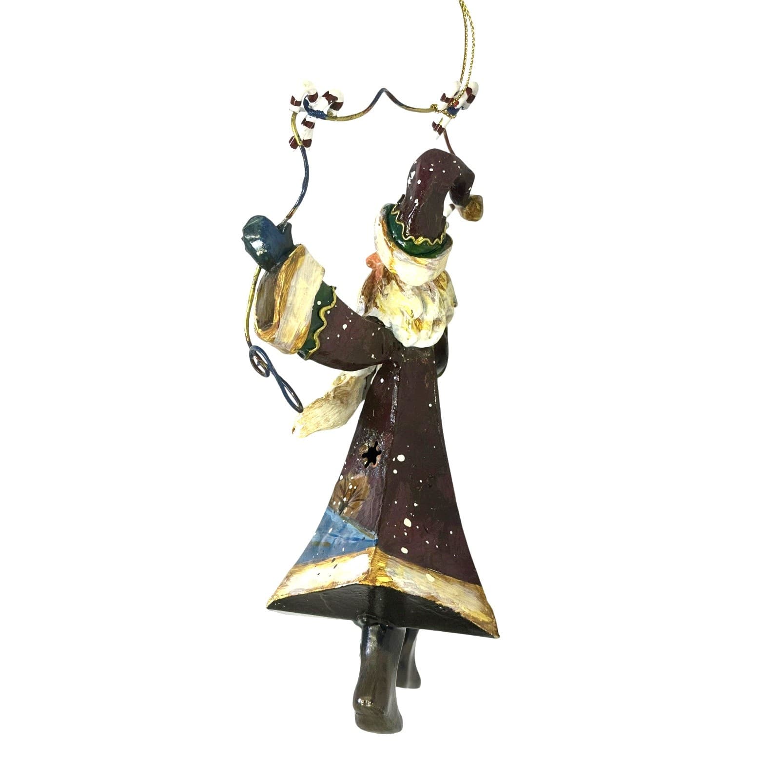 Whimsical Folk Art Style Metal Painted Santa Claus 8" Christmas Ornament - Thumbnail 6