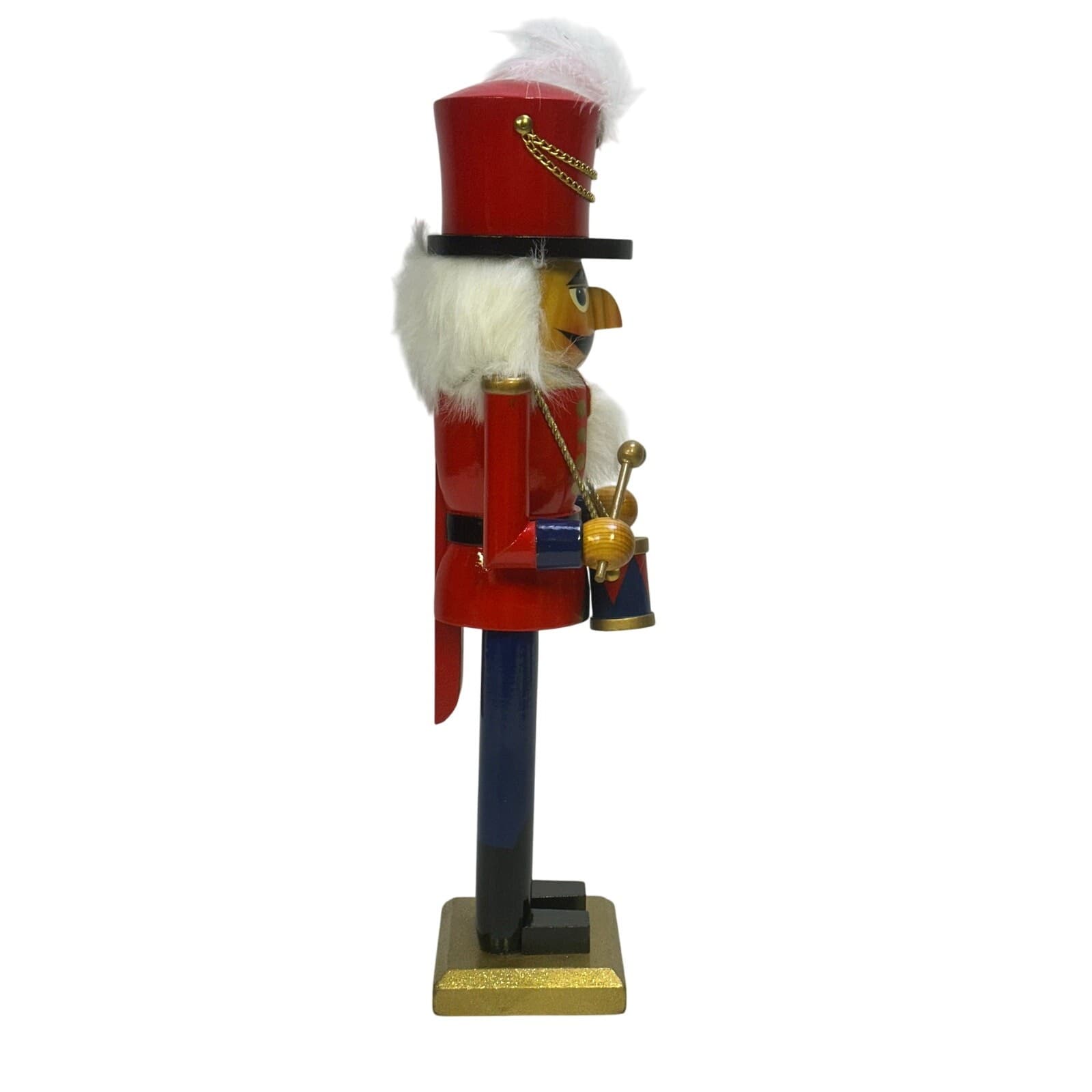 Festive Holiday Drummer Soldier 14" Wooden Red Blue Gold Nutcracker with Drum - Thumbnail 7