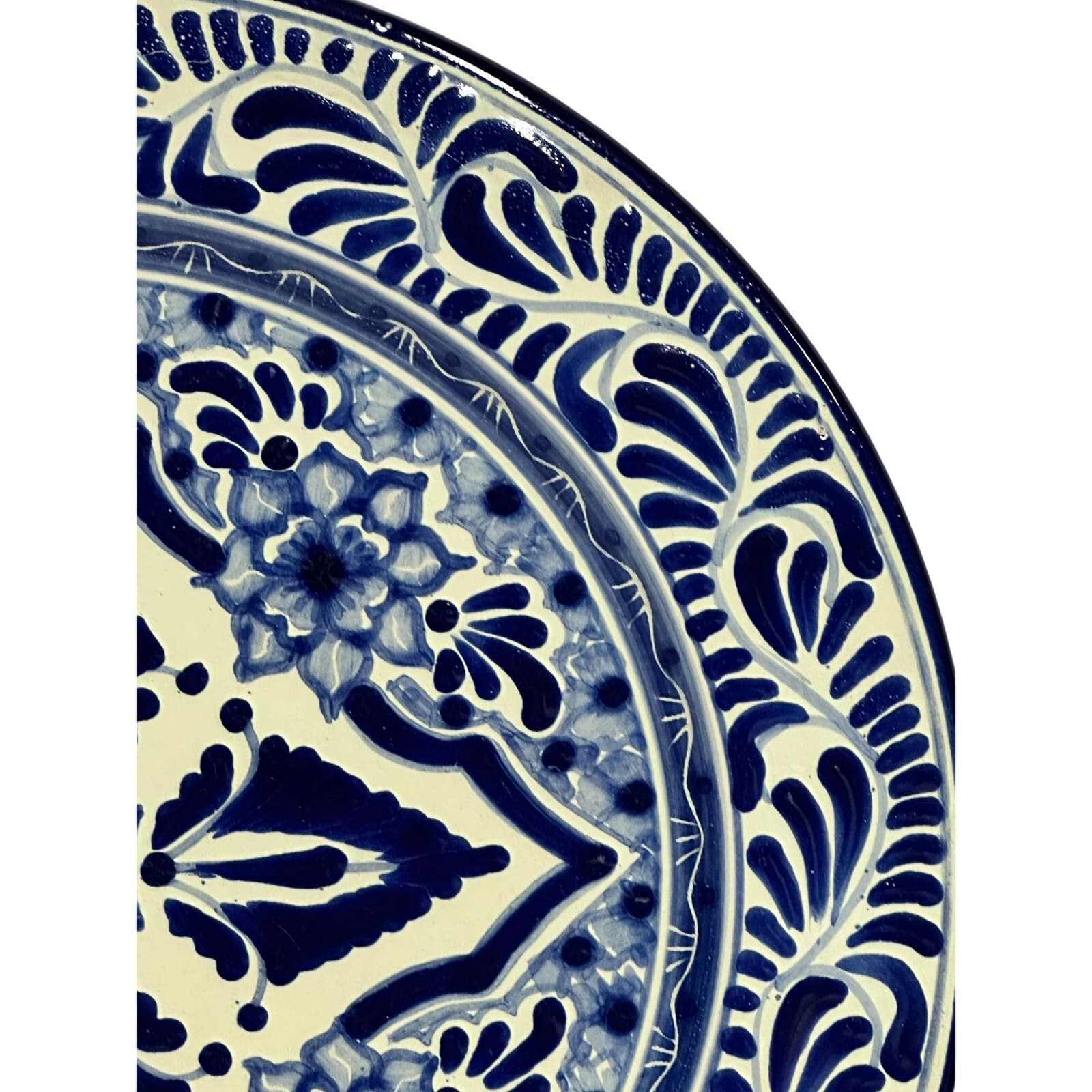 Talavera Puebla Pottery Mexico Cobalt Blue White 12" Charger Plate-Design D - Thumbnail 4