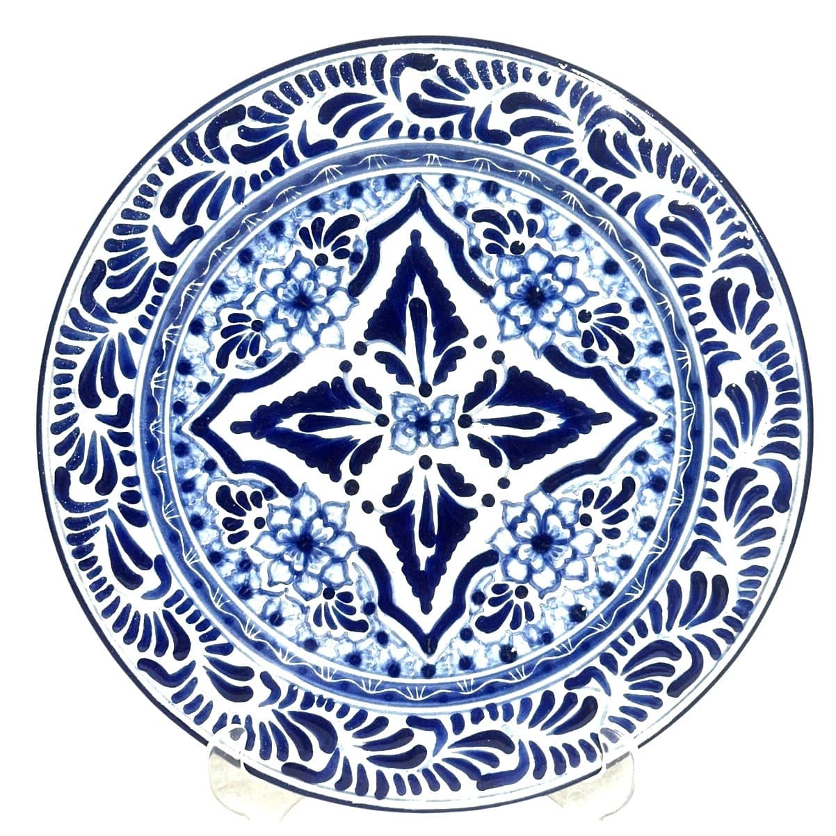Talavera Puebla Pottery Mexico Cobalt Blue White 12" Charger Plate-Design D