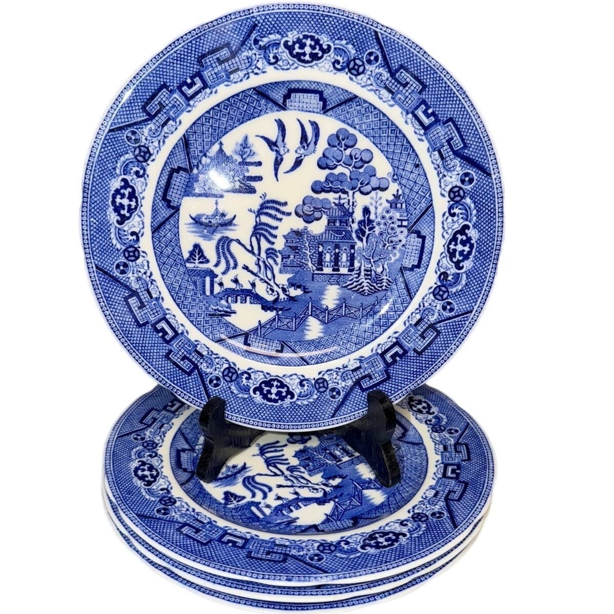 Antique Cauldon England Blue Willow Luncheon Plates Gilman Collamore Set of 4