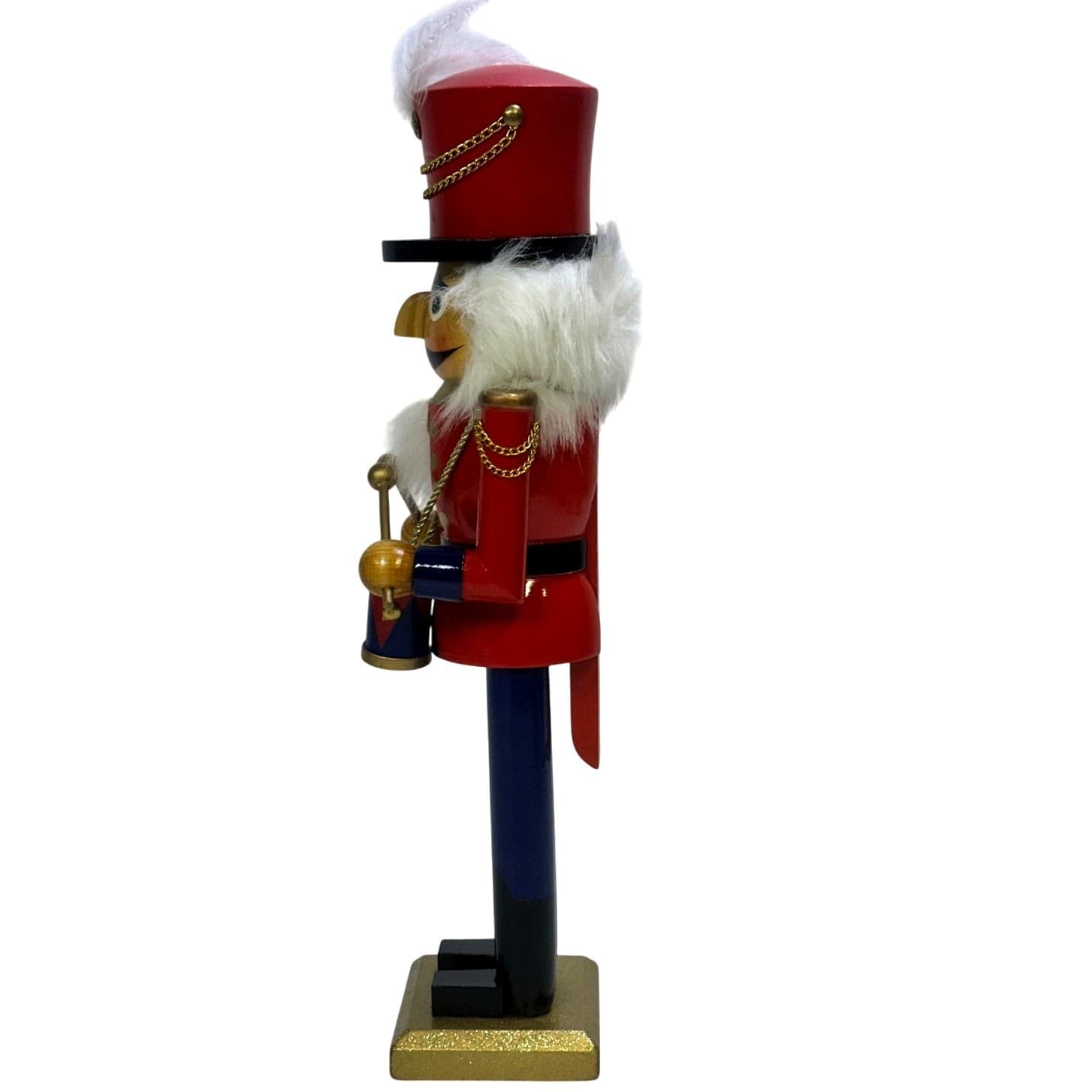 Festive Holiday Drummer Soldier 14" Wooden Red Blue Gold Nutcracker with Drum - Thumbnail 3