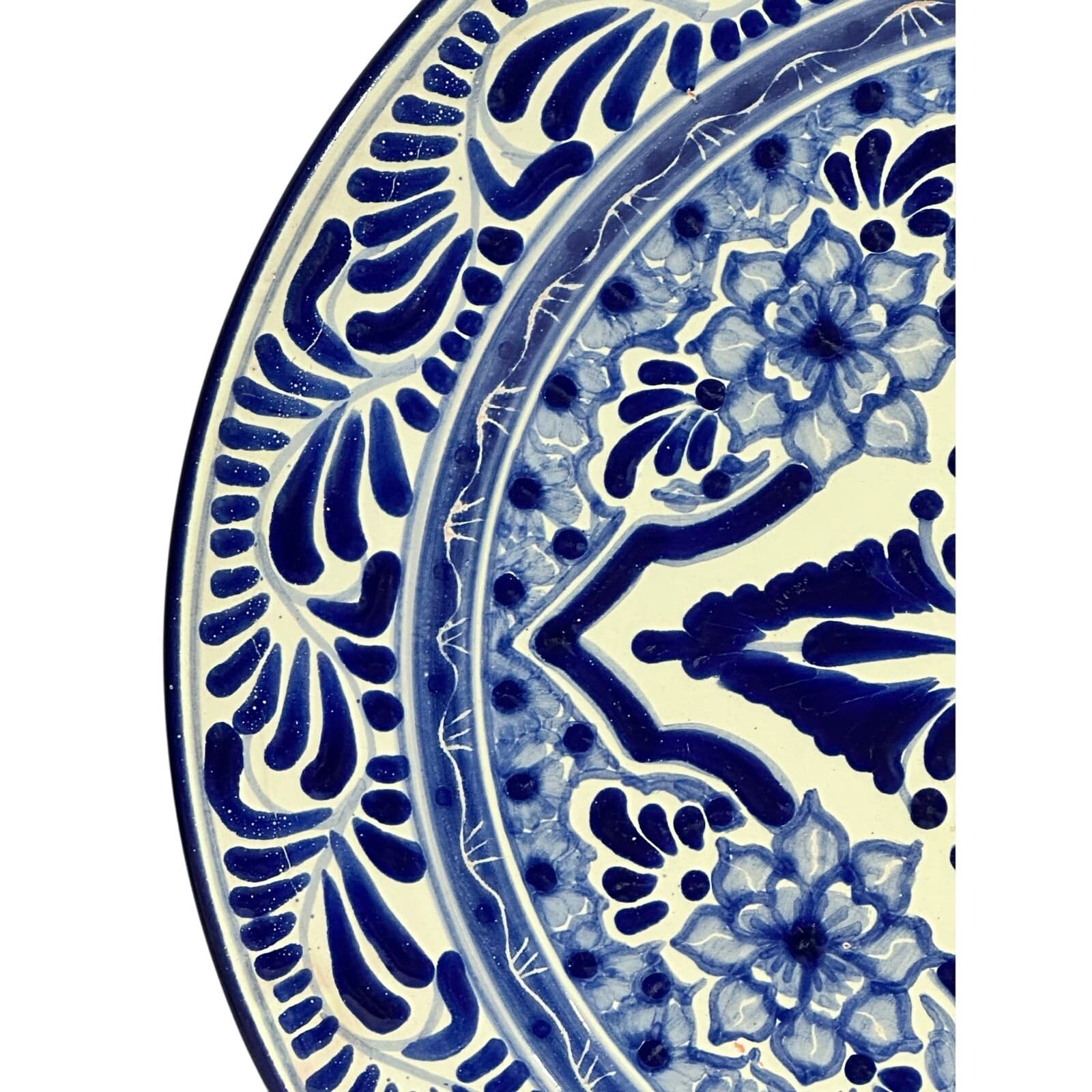 Talavera Puebla Pottery Mexico Cobalt Blue White 12" Charger Plate-Design D - Thumbnail 3