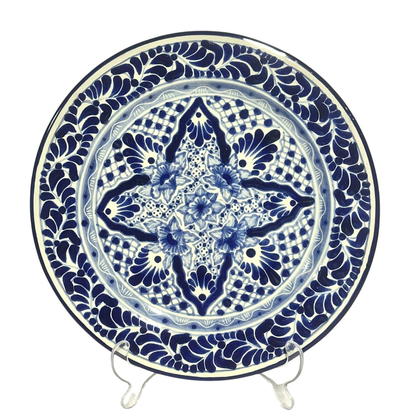 Talavera Puebla Pottery Mexico Cobalt Blue White 12" Charger Plate-Design B