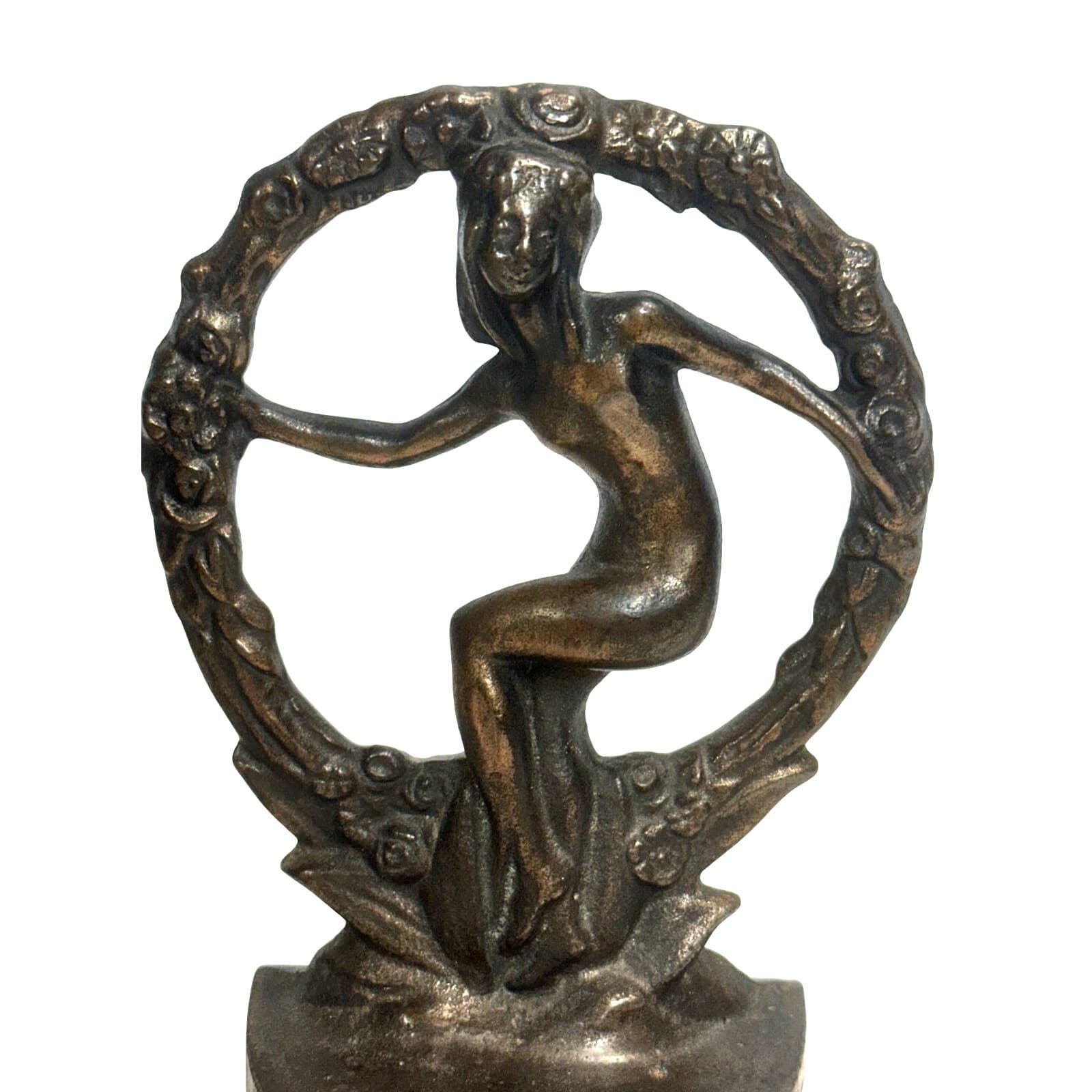 Antique Art Nouveau Heavy Cast 'Nude in Wreath' Set of Bookends Bronze Finish - Thumbnail 7