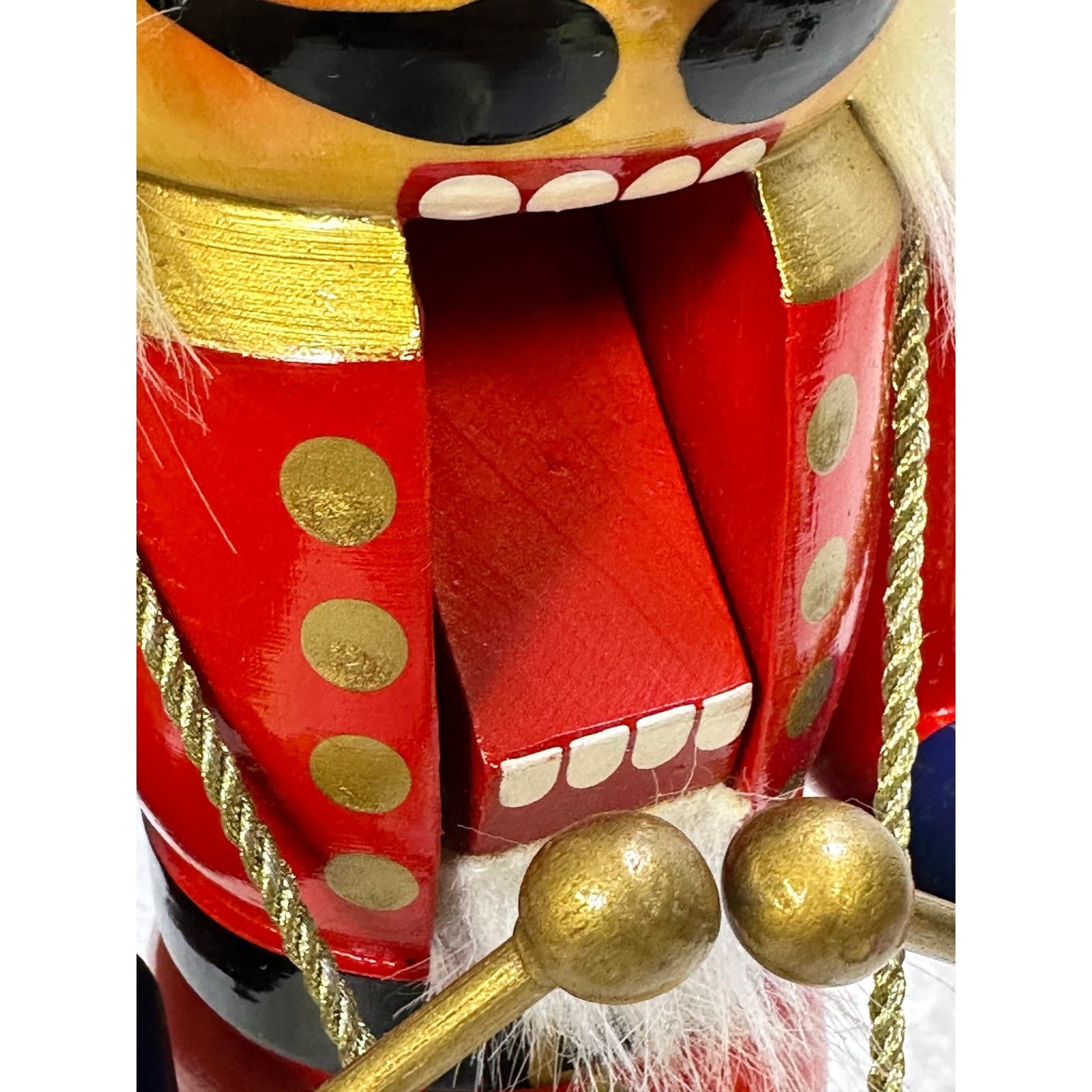Festive Holiday Drummer Soldier 14" Wooden Red Blue Gold Nutcracker with Drum - Thumbnail 6