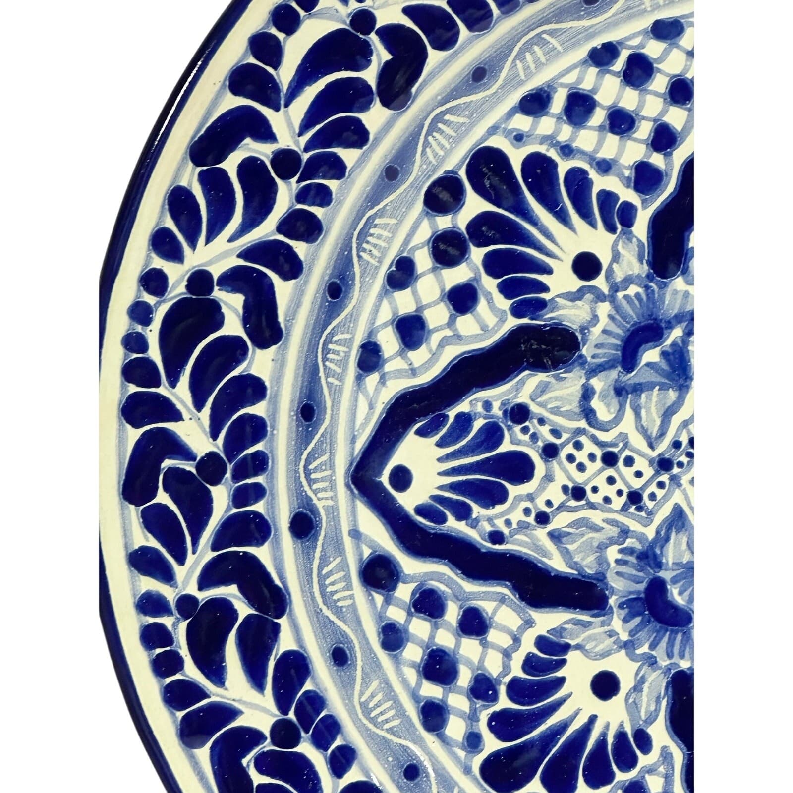 Talavera Puebla Pottery Mexico Cobalt Blue White 12" Charger Plate-Design B - Thumbnail 3
