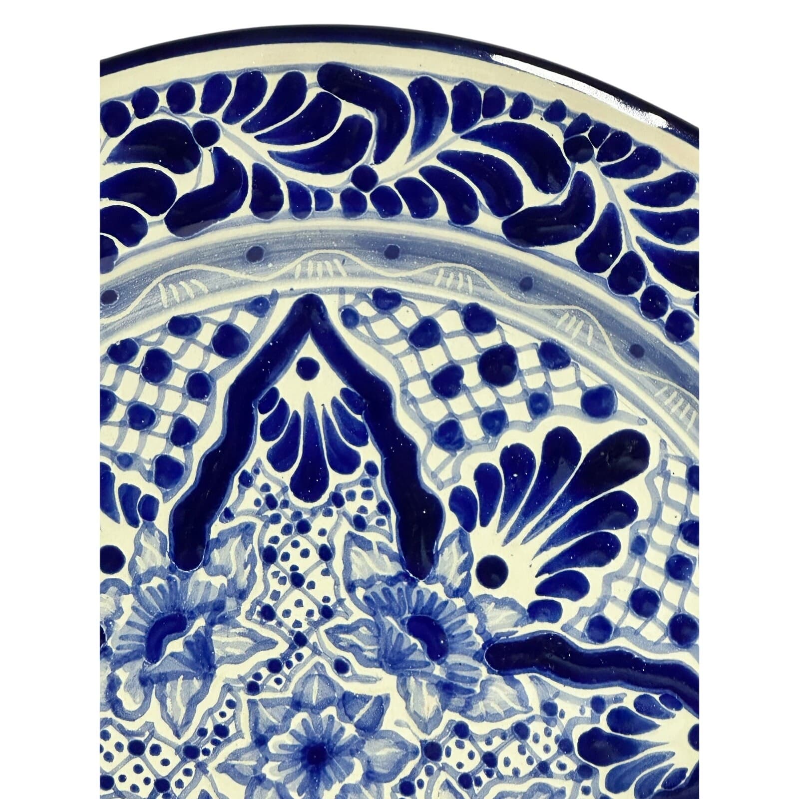 Talavera Puebla Pottery Mexico Cobalt Blue White 12" Charger Plate-Design B - Thumbnail 4