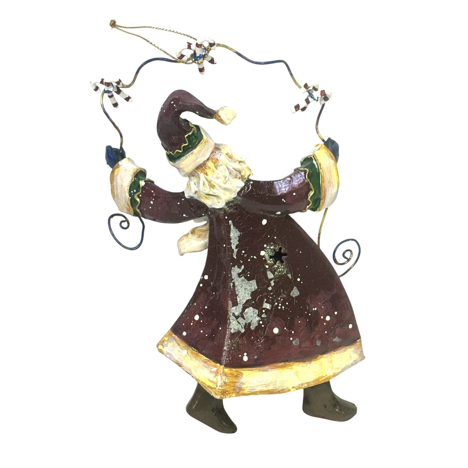 Whimsical Folk Art Style Metal Painted Santa Claus 8" Christmas Ornament - Thumbnail 5