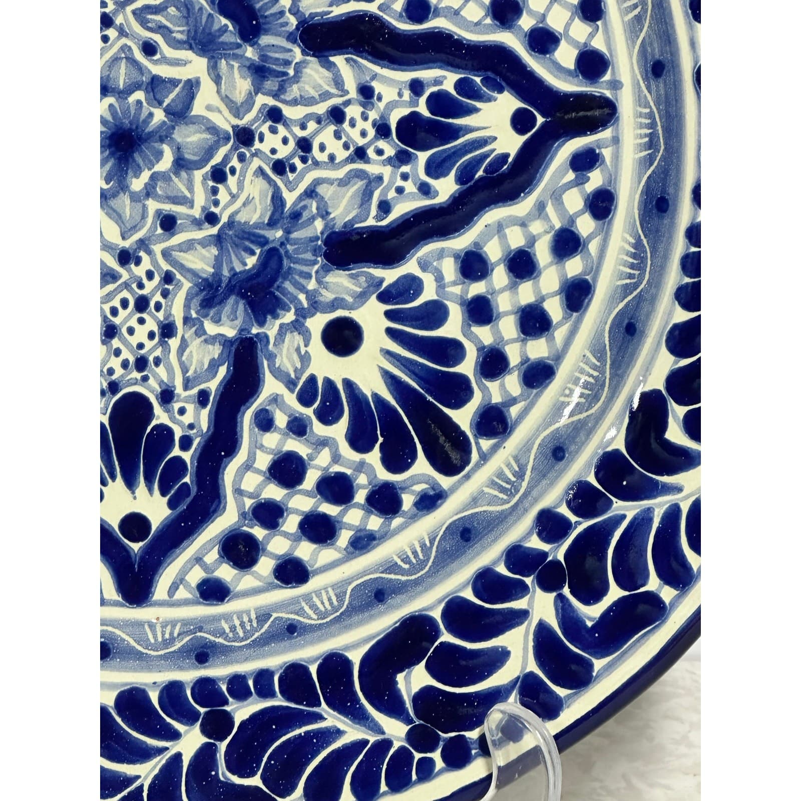 Talavera Puebla Pottery Mexico Cobalt Blue White 12" Charger Plate-Design B - Thumbnail 5