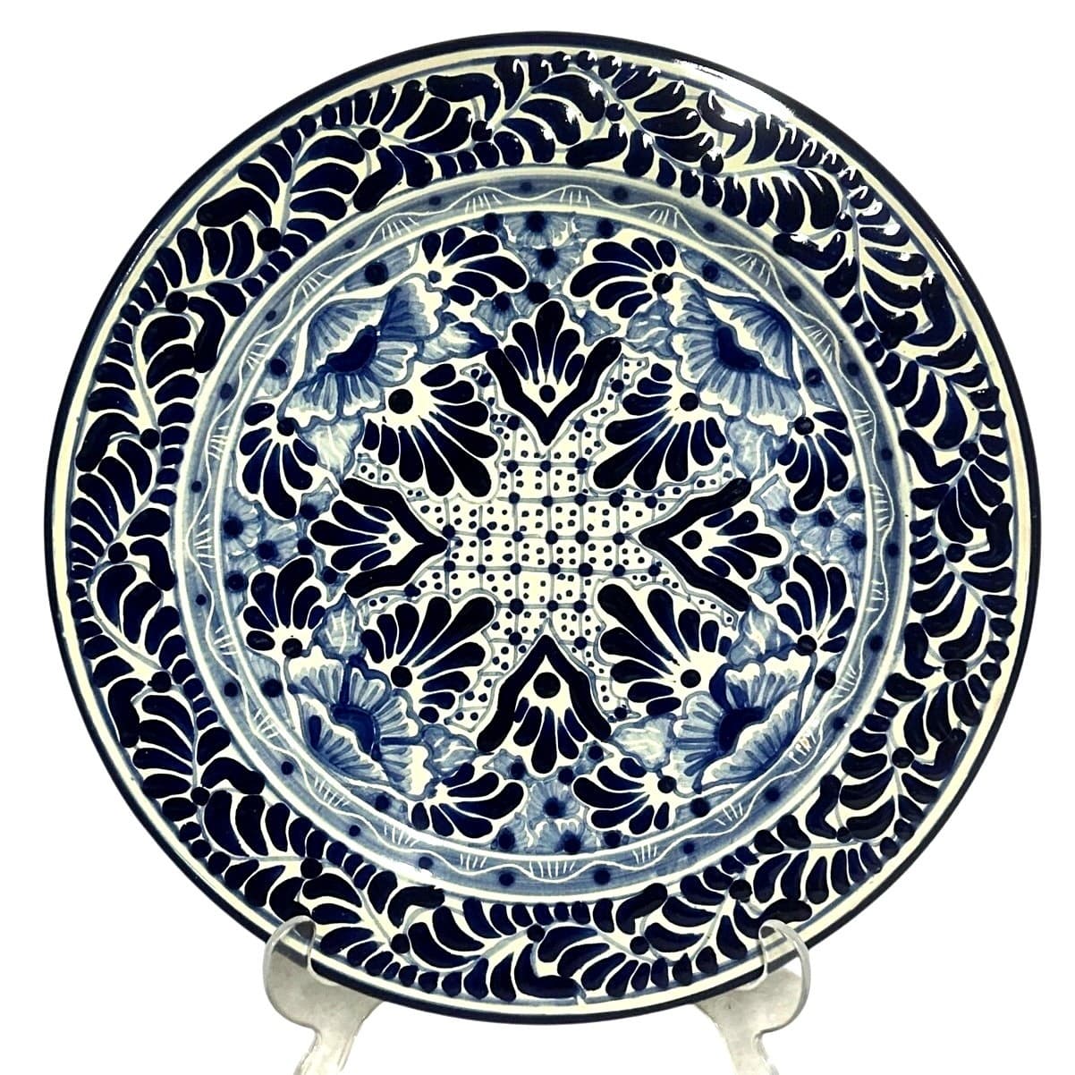 Talavera Puebla Pottery Mexico Cobalt Blue White 12" Charger Plate-Design A