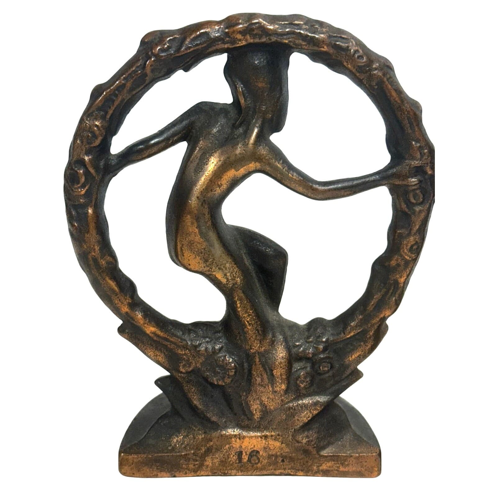 Antique Art Nouveau Heavy Cast 'Nude in Wreath' Set of Bookends Bronze Finish - Thumbnail 9