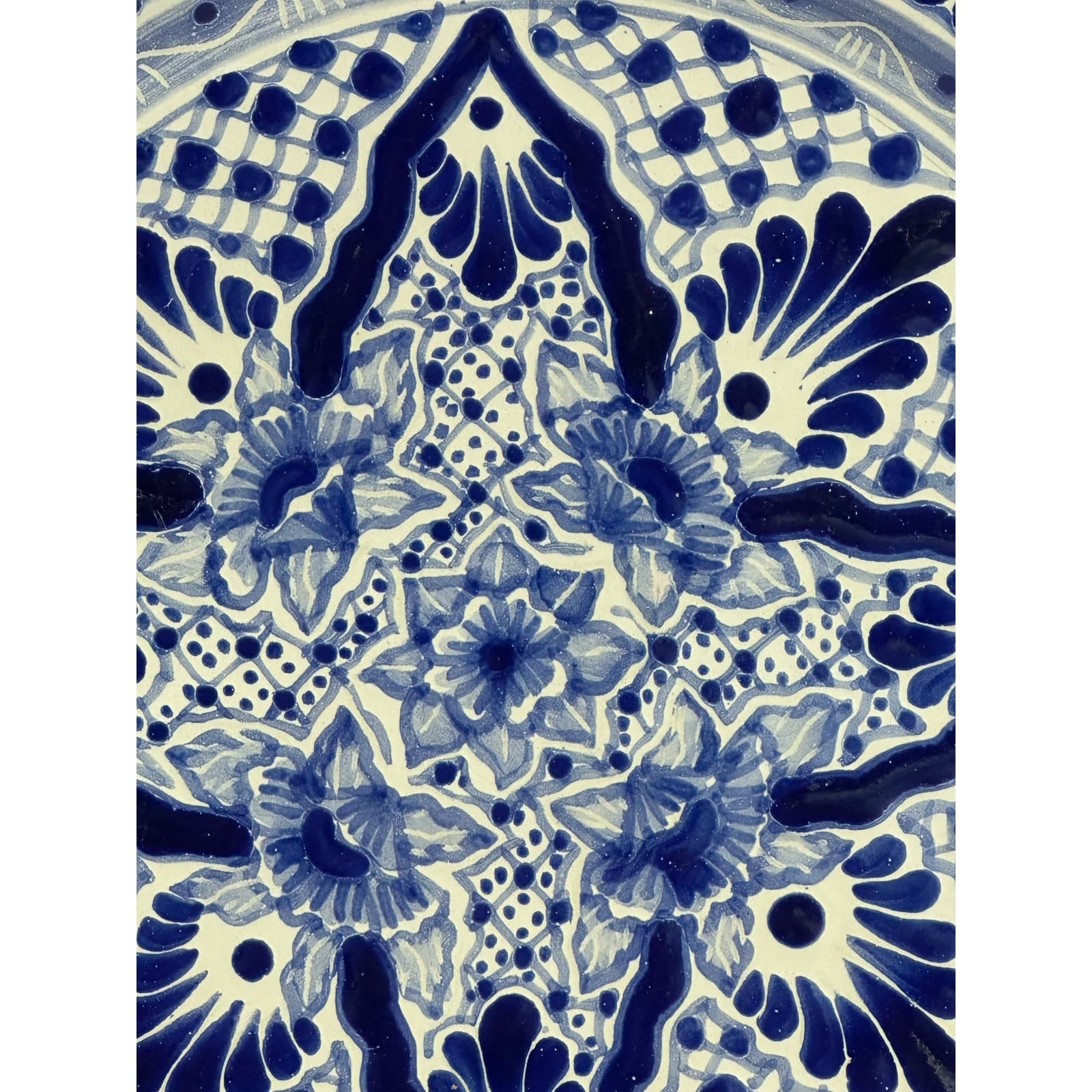 Talavera Puebla Pottery Mexico Cobalt Blue White 12" Charger Plate-Design B - Thumbnail 2