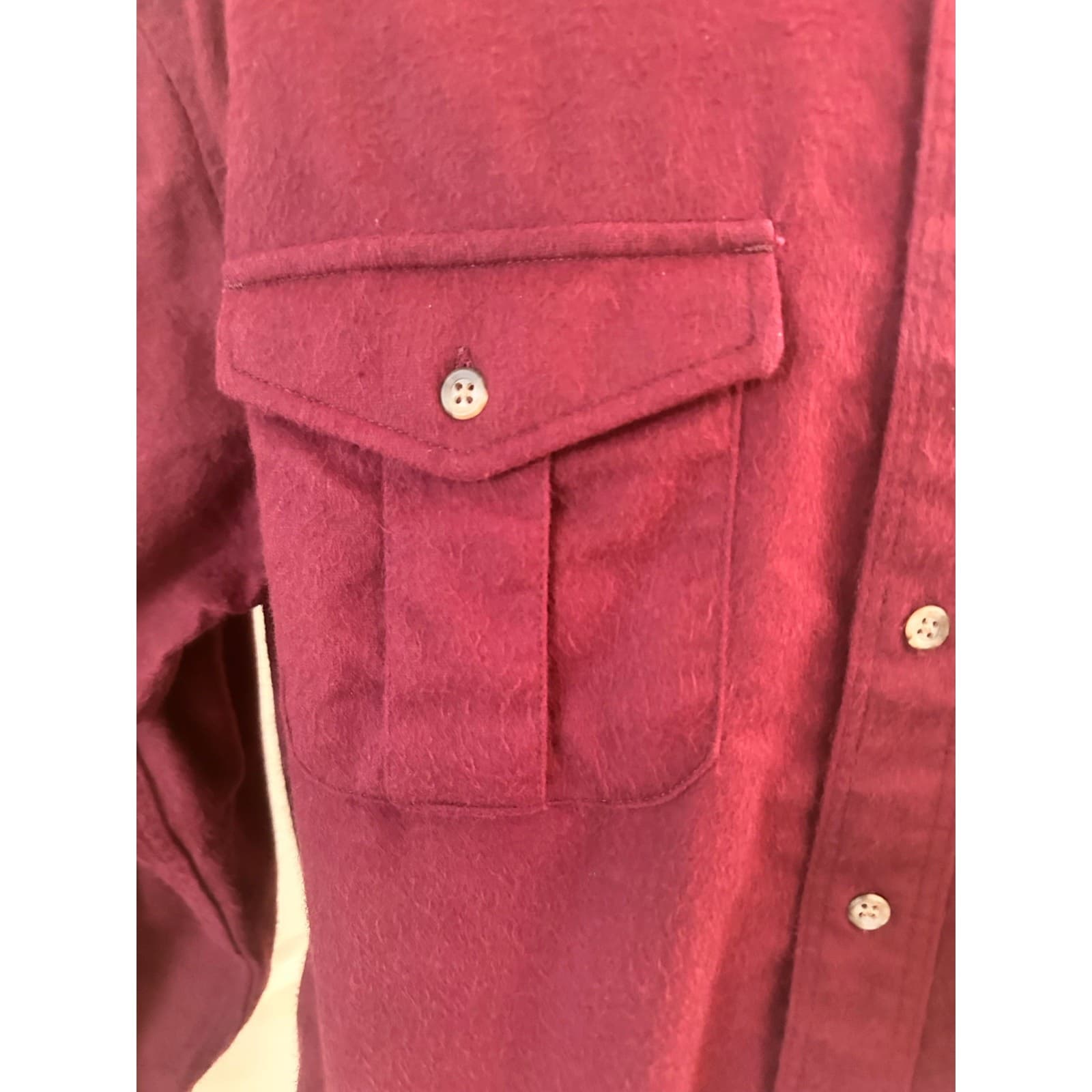 Eddie Bauer Men's Medium 16517 Heavy Flannel Chamois Burgundy Outdoor Shirt - Thumbnail 4