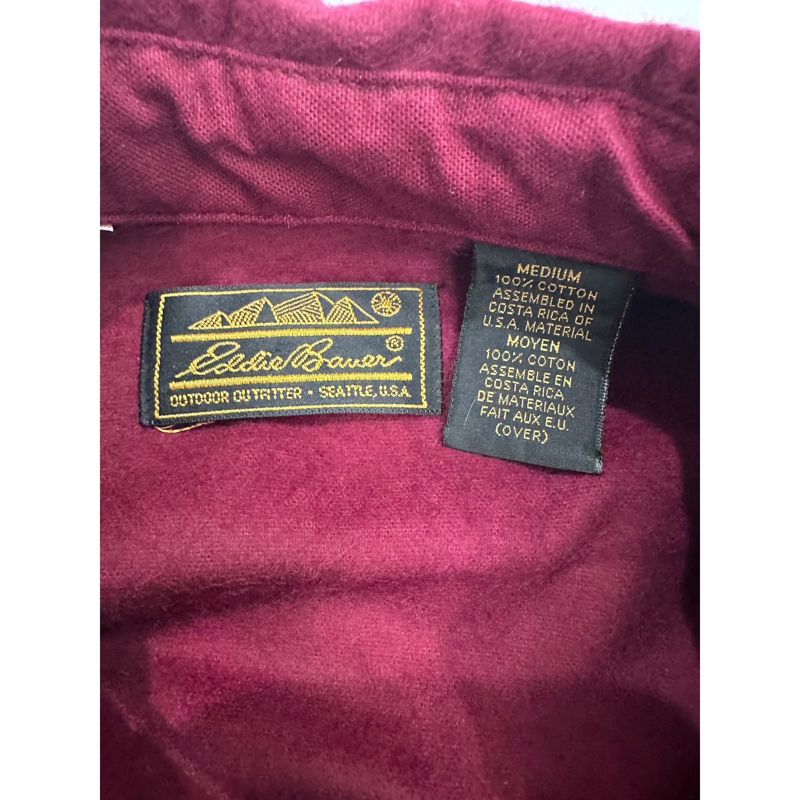 Eddie Bauer Men's Medium 16517 Heavy Flannel Chamois Burgundy Outdoor Shirt - Thumbnail 10