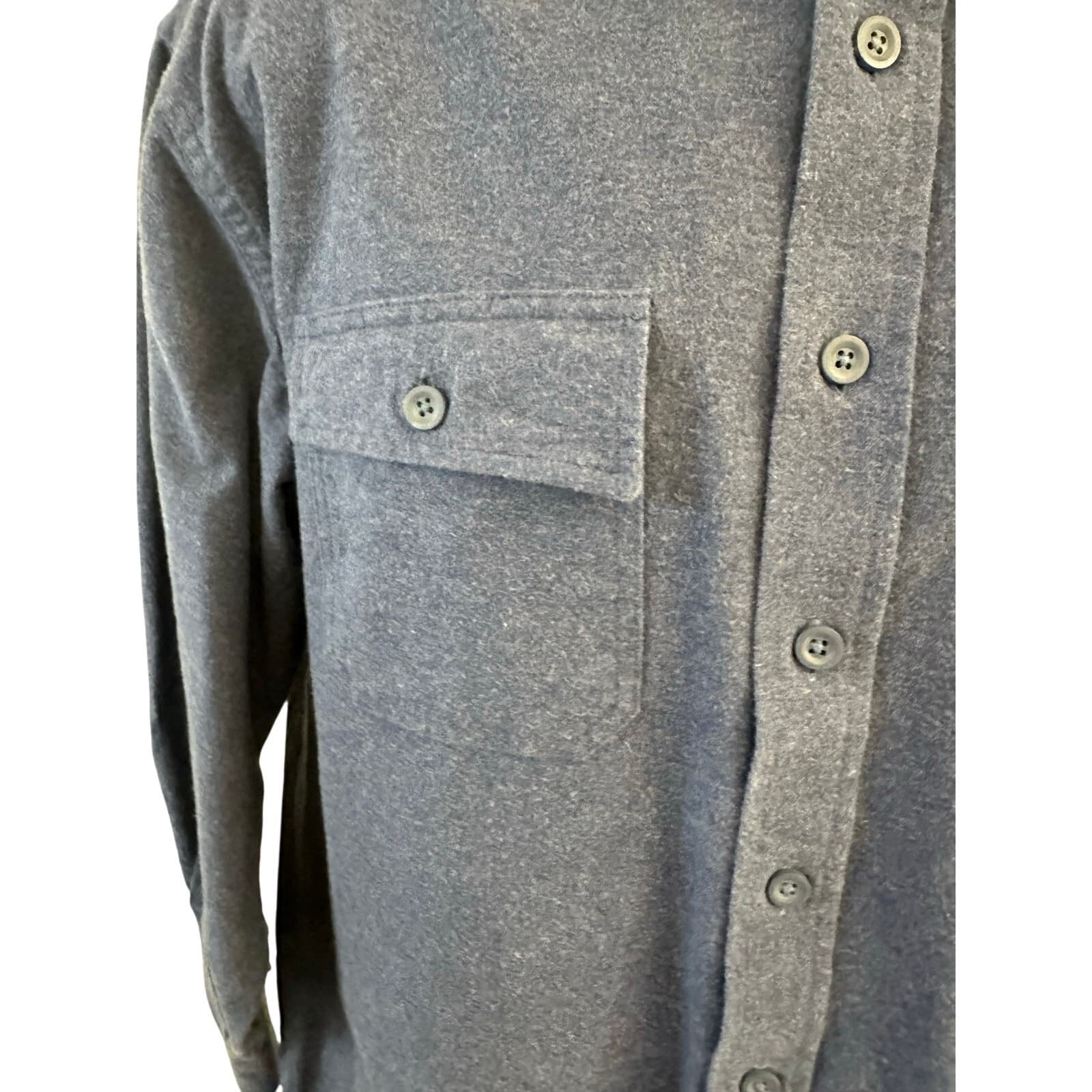 L L Bean Men's Large 0MT03 Heather Blue Flannel Chamois Cloth Soft Outdoor Shirt - Thumbnail 3