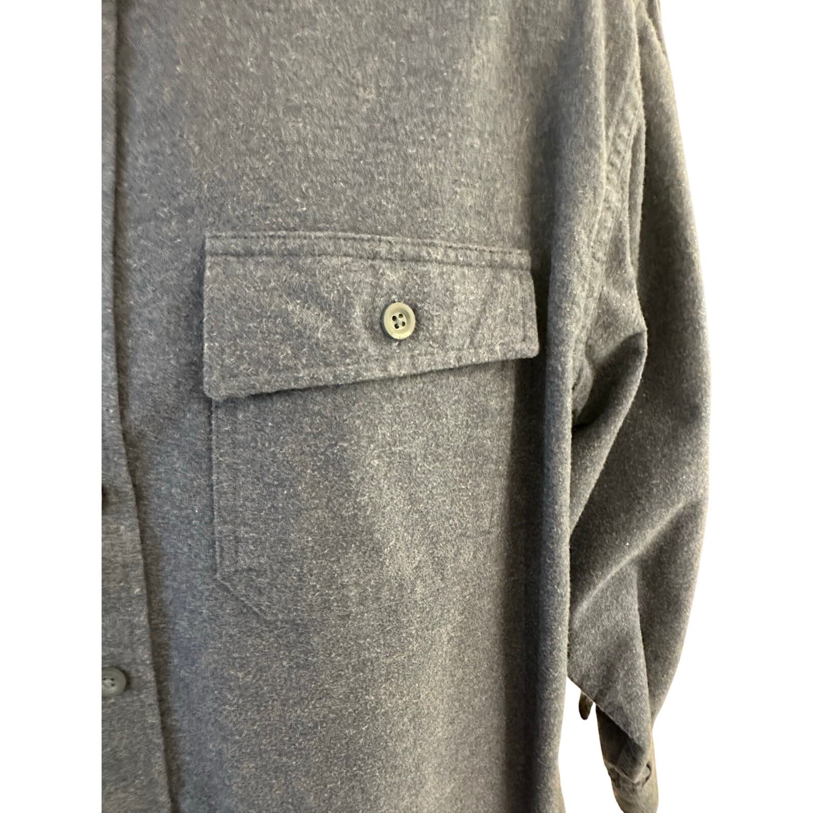 L L Bean Men's Large 0MT03 Heather Blue Flannel Chamois Cloth Soft Outdoor Shirt - Thumbnail 4