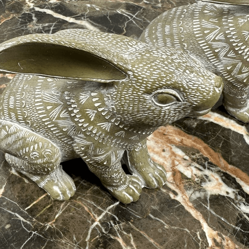 Pier 1 Feathered Easter Bunny Rabbits White Tan-Set of 2! - Thumbnail 3