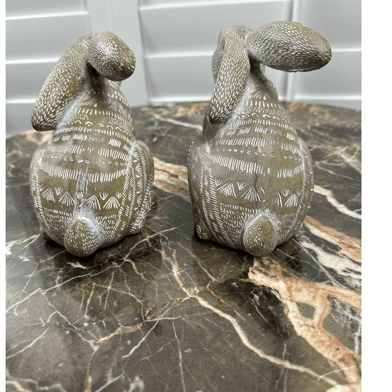 Pier 1 Feathered Easter Bunny Rabbits White Tan-Set of 2! - Thumbnail 4
