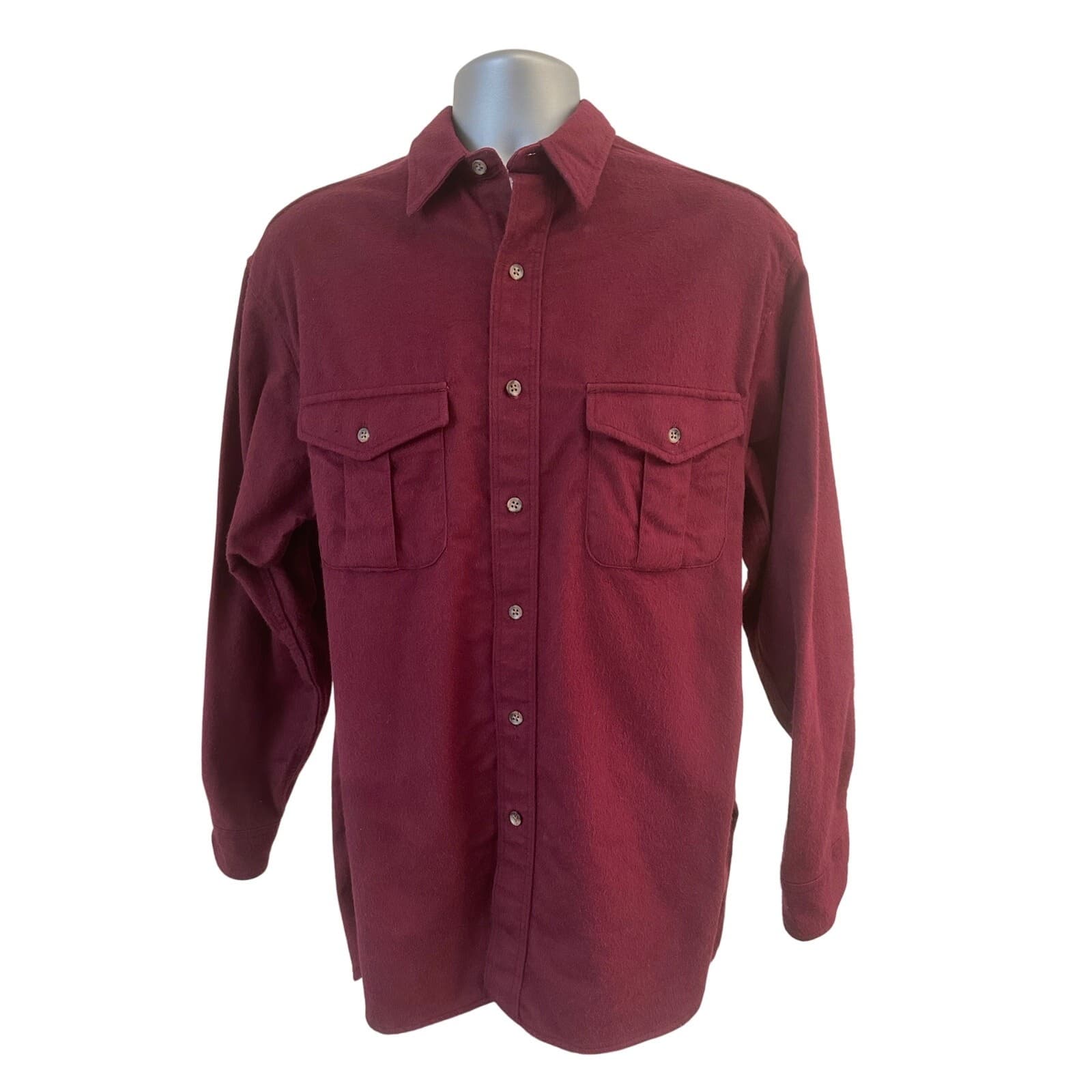Eddie Bauer Men's Medium 16517 Heavy Flannel Chamois Burgundy Outdoor Shirt