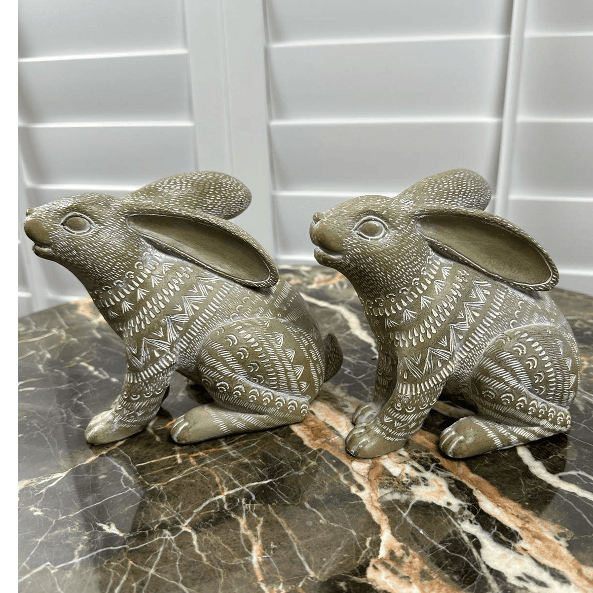 Pier 1 Feathered Easter Bunny Rabbits White Tan-Set of 2! - Thumbnail 2