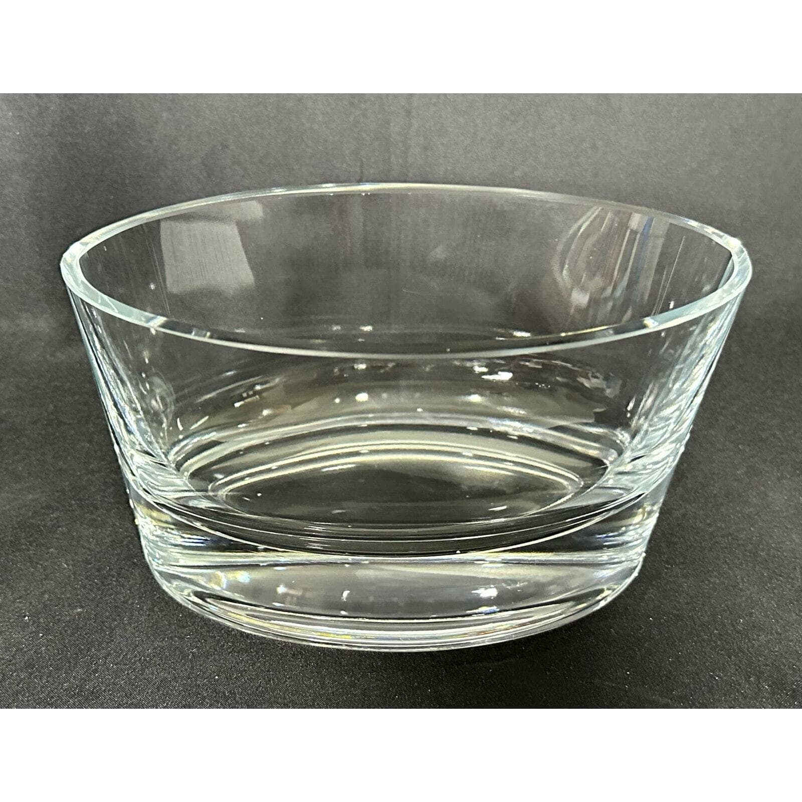 Crystal Contemporary Clear Heavy Base Oval Bowl-Poland - Thumbnail 2