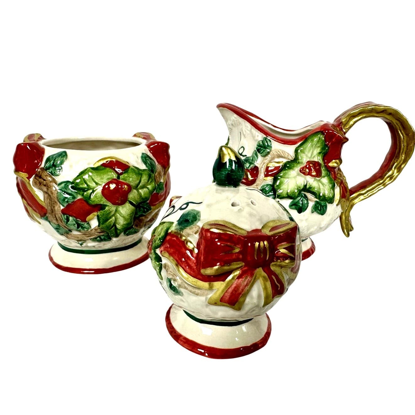 Fitz & Floyd OCI Sri Lanka 3-Pieces-Baroque Creamer Sugar/No Lid & One Shaker - Thumbnail 2