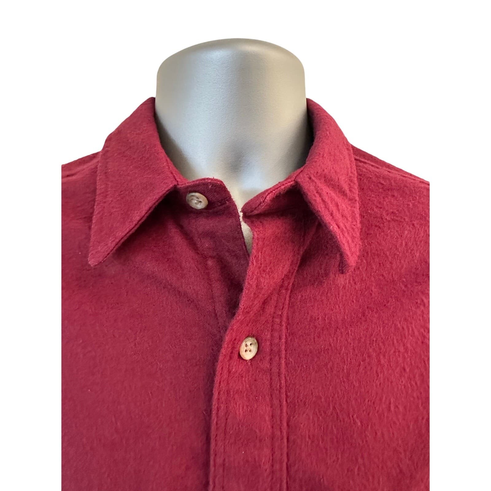 Eddie Bauer Men's Medium 16517 Heavy Flannel Chamois Burgundy Outdoor Shirt - Thumbnail 2