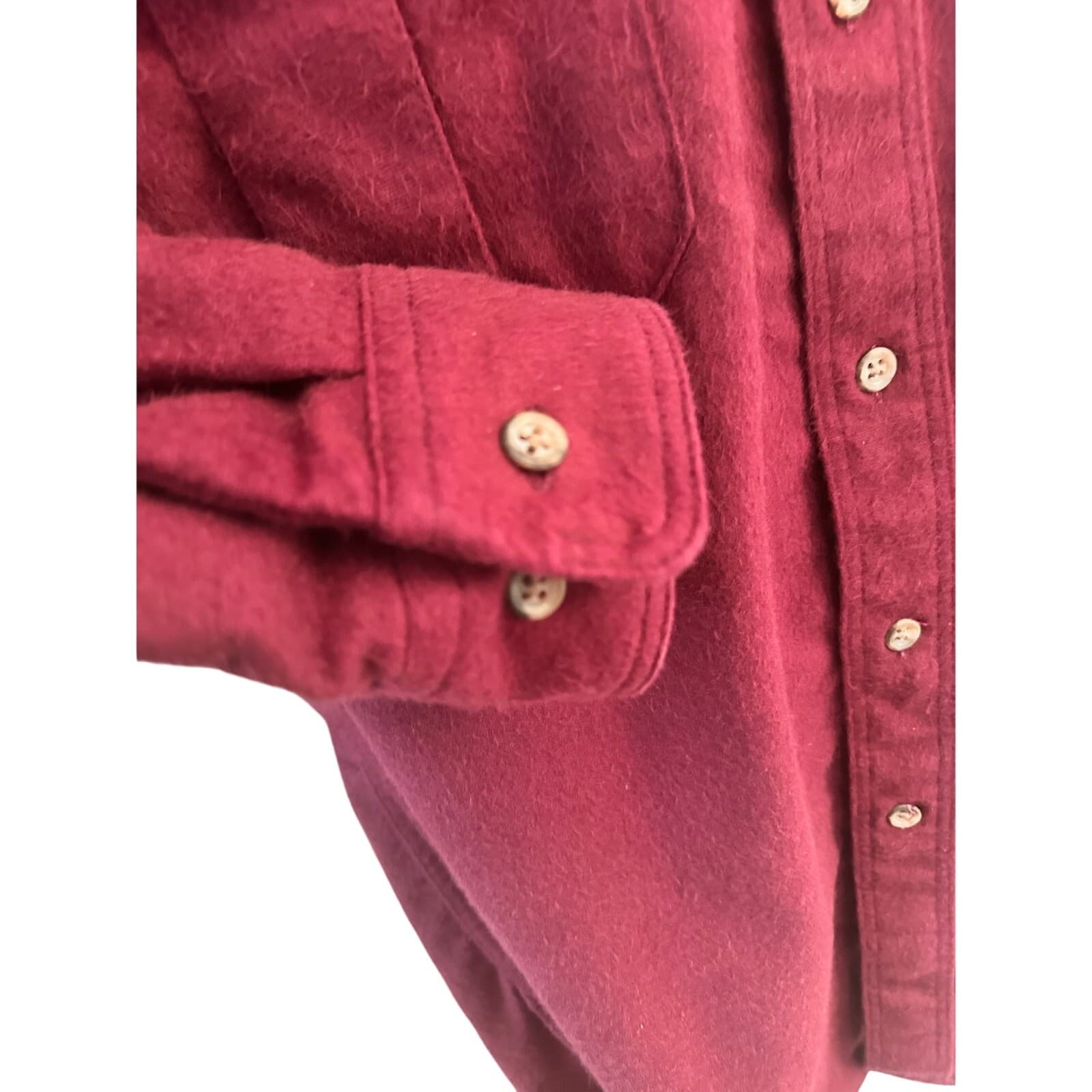 Eddie Bauer Men's Medium 16517 Heavy Flannel Chamois Burgundy Outdoor Shirt - Thumbnail 5