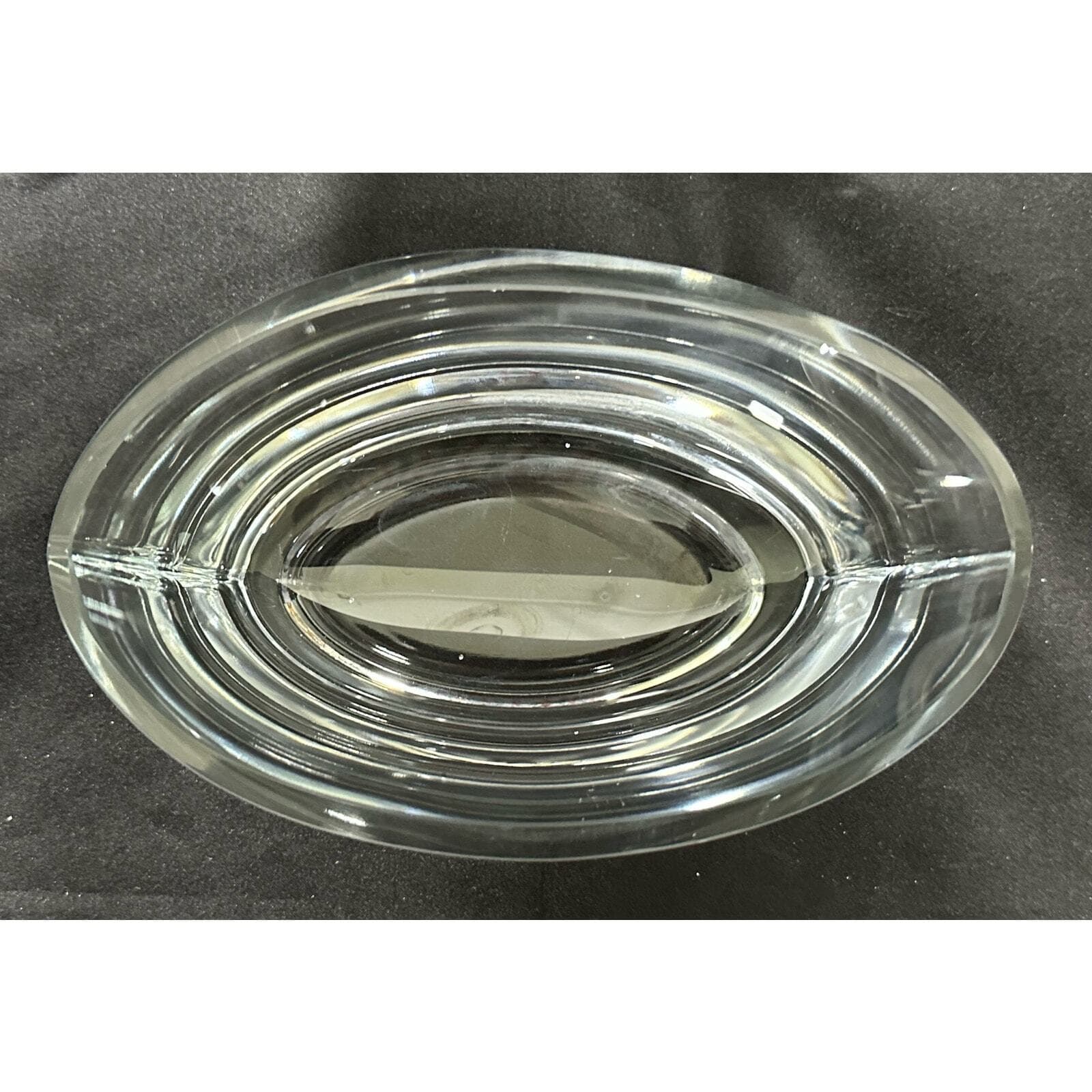 Crystal Contemporary Clear Heavy Base Oval Bowl-Poland - Thumbnail 3