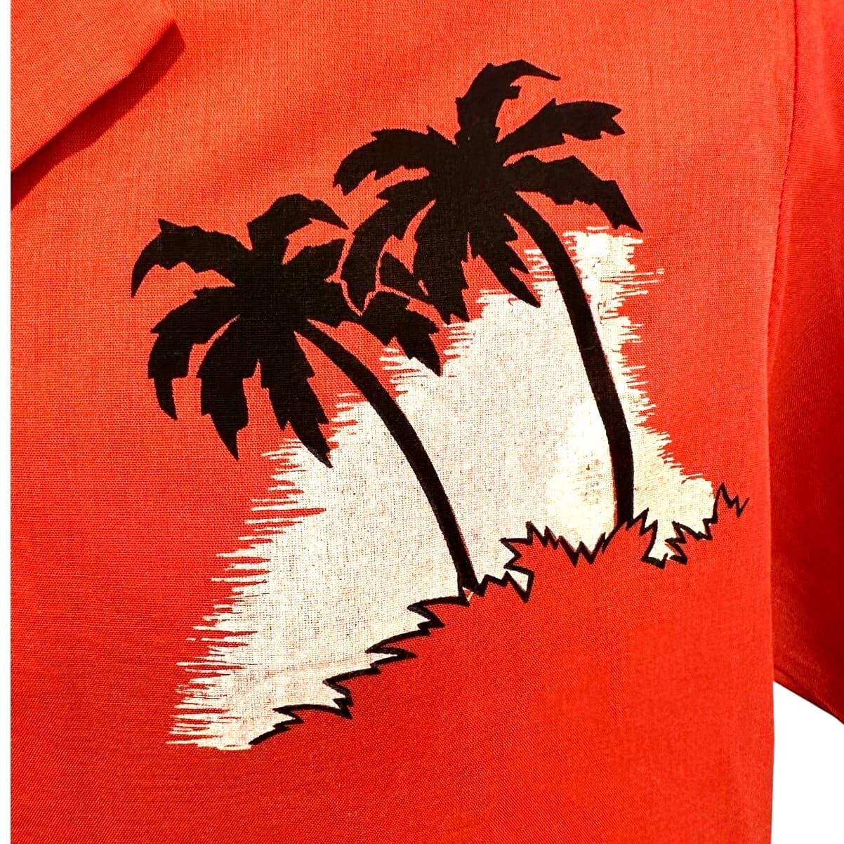CORONET CASUALS Vintage Men’s L Burnt Orange Shirt Rare Palm Tree Design - Thumbnail 5
