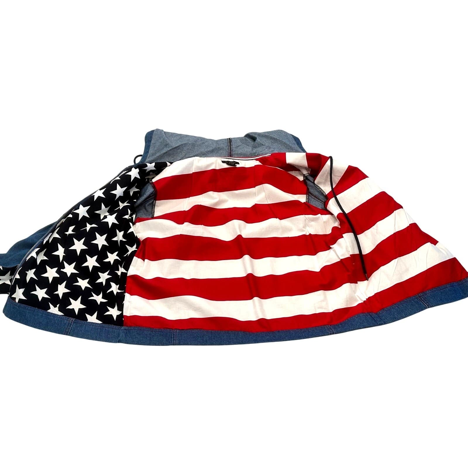 T & Company Women's Denim Hooded Jacket w/ USA Flag Inside Lining-Size M - Thumbnail 5