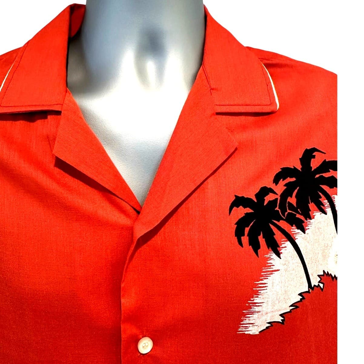 CORONET CASUALS Vintage Men’s L Burnt Orange Shirt Rare Palm Tree Design - Thumbnail 4