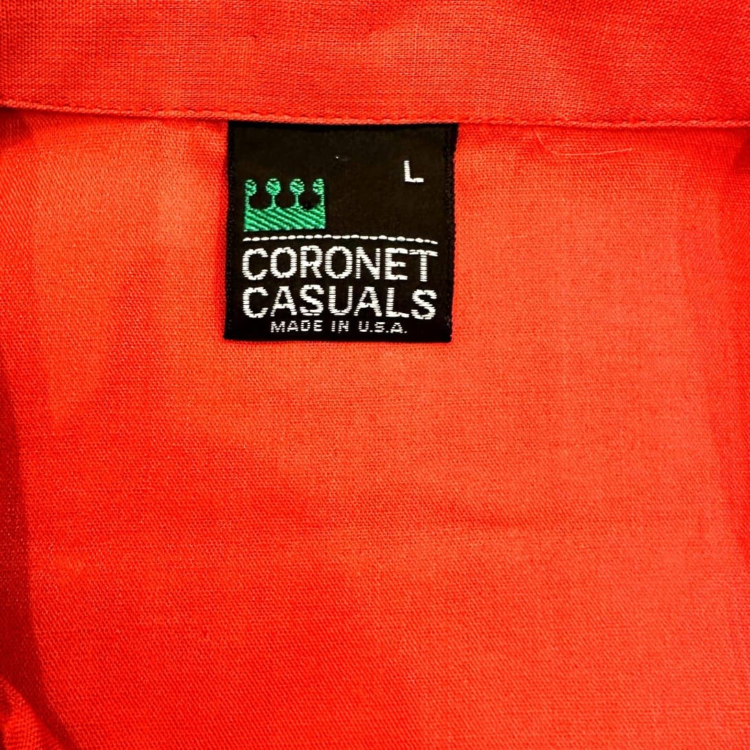 CORONET CASUALS Vintage Men’s L Burnt Orange Shirt Rare Palm Tree Design - Thumbnail 3
