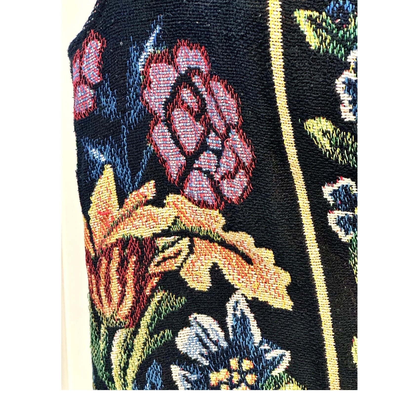 Oxford Vintage Dark Vibrant Floral Design Shawl Collar Tapestry Vest-Small - Thumbnail 4