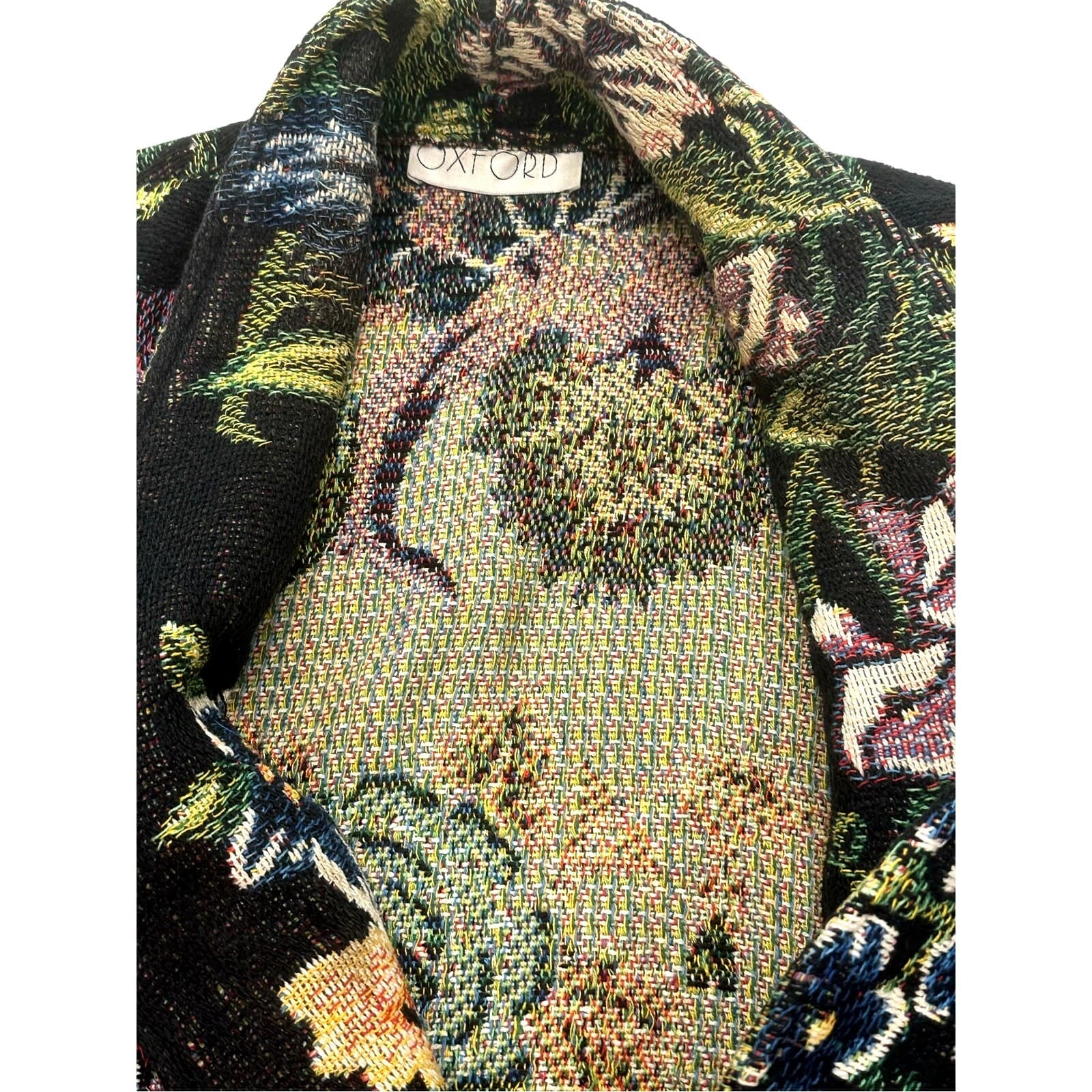 Oxford Vintage Dark Vibrant Floral Design Shawl Collar Tapestry Vest-Small - Thumbnail 7
