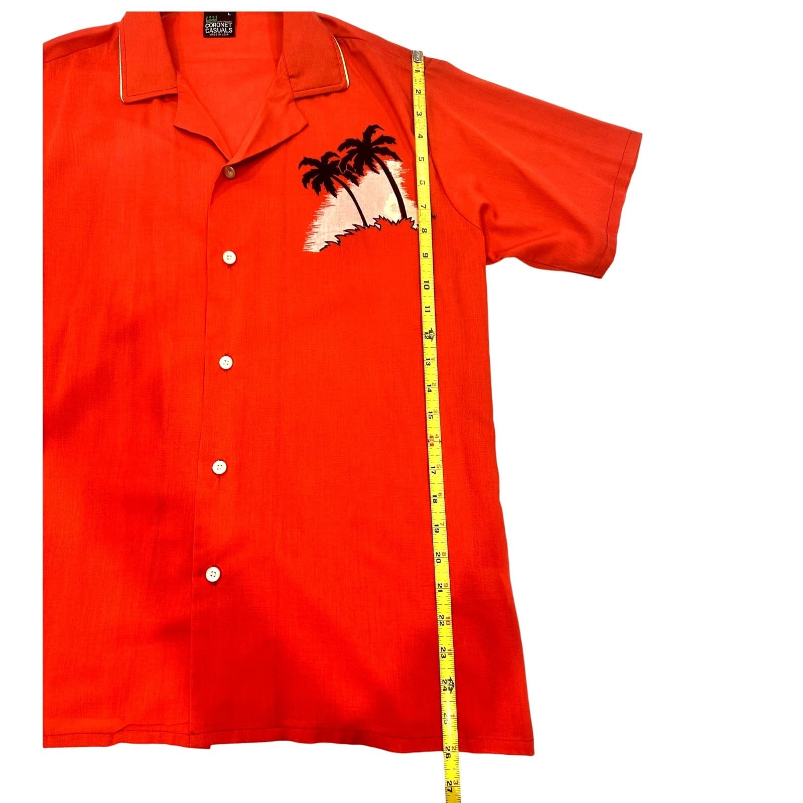 CORONET CASUALS Vintage Men’s L Burnt Orange Shirt Rare Palm Tree Design - Thumbnail 6