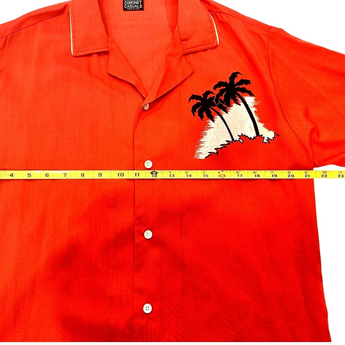 CORONET CASUALS Vintage Men’s L Burnt Orange Shirt Rare Palm Tree Design - Thumbnail 7