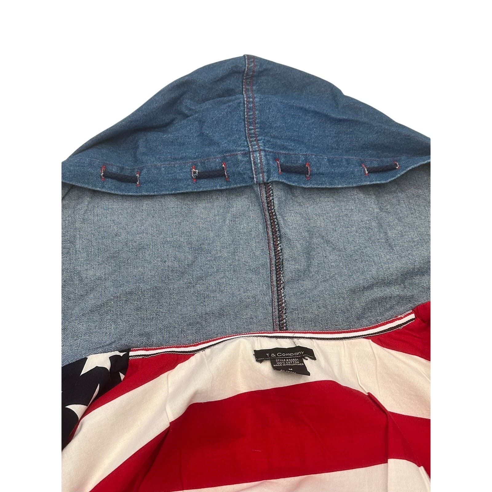 T & Company Women's Denim Hooded Jacket w/ USA Flag Inside Lining-Size M - Thumbnail 10